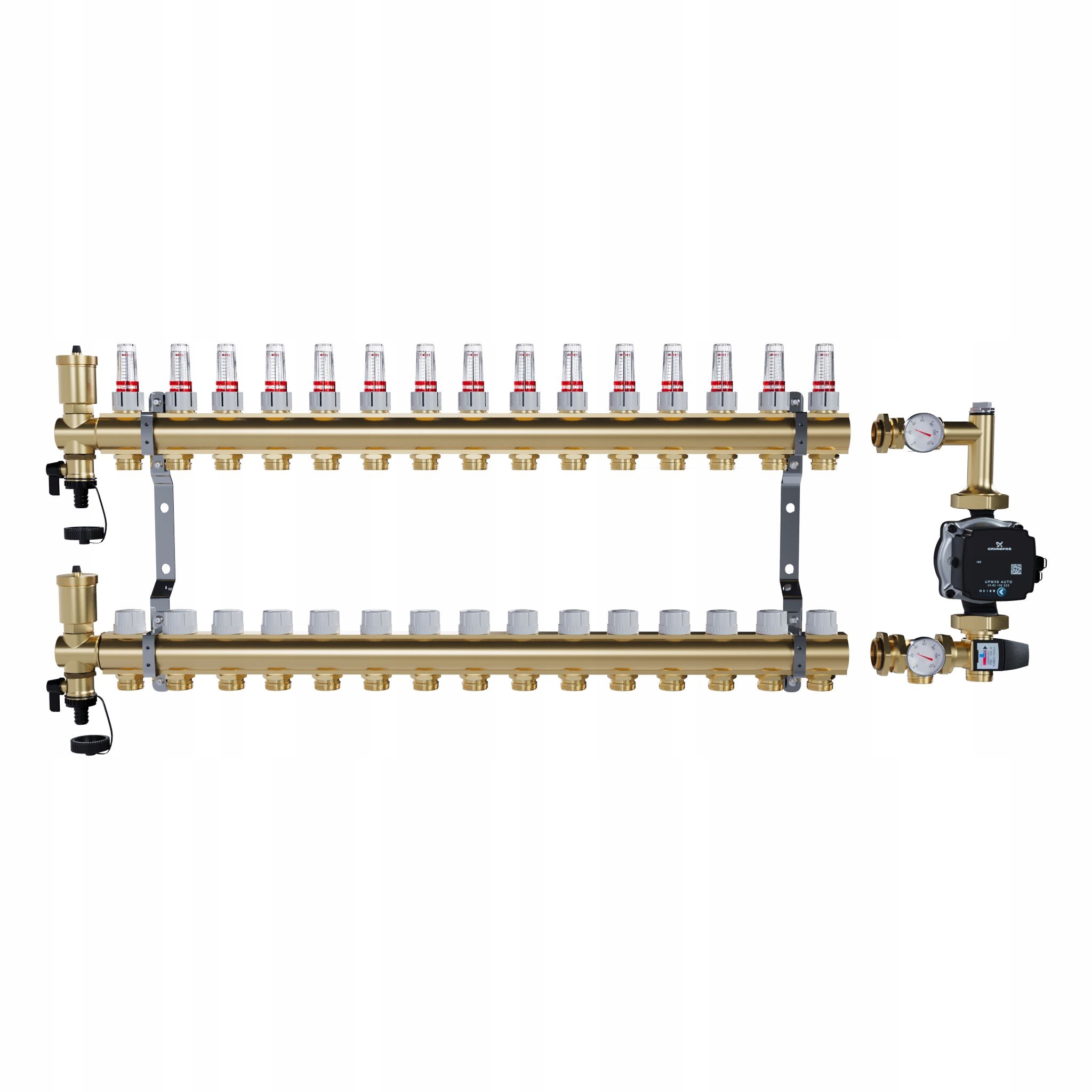 Rozdělovač pro podlahu 15 sekcí mosazný pro vytápění Pompa Grundfos