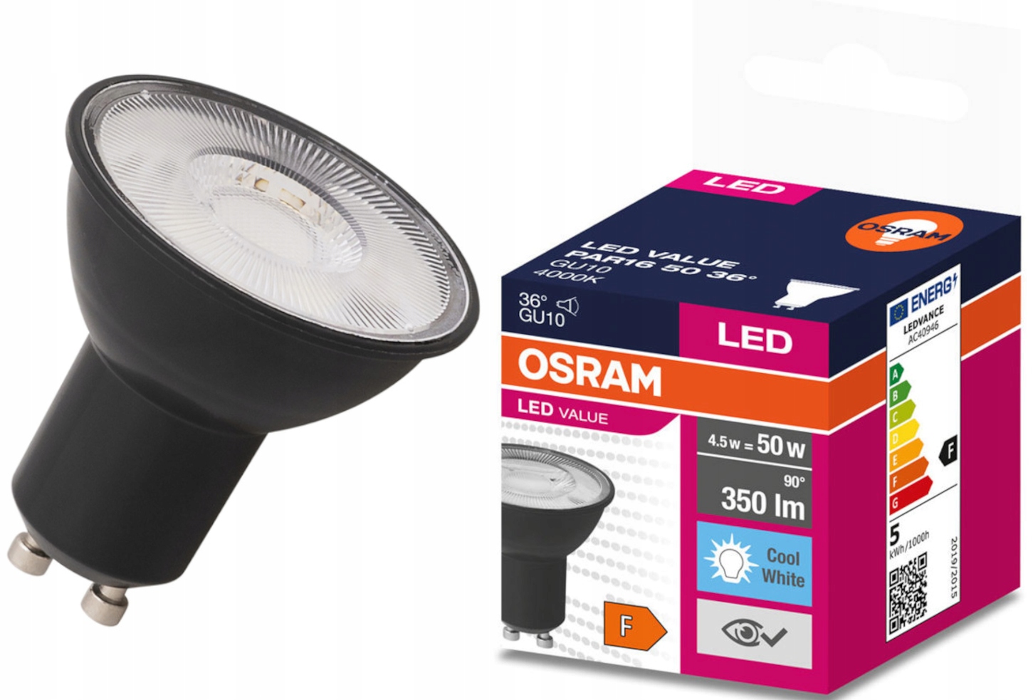 

Żarówka Led GU10 4,5W =50W 4000K 36' Czarna Osram