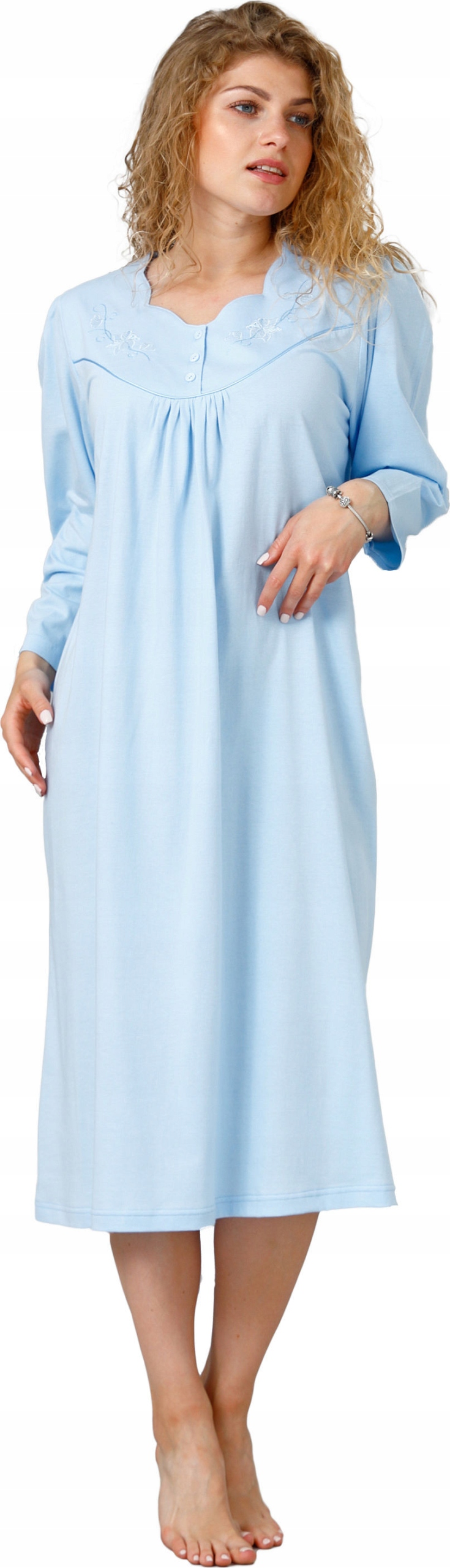 Bawełniana koszula nocna M-Max ZYTA niebieska M Dekolt inny