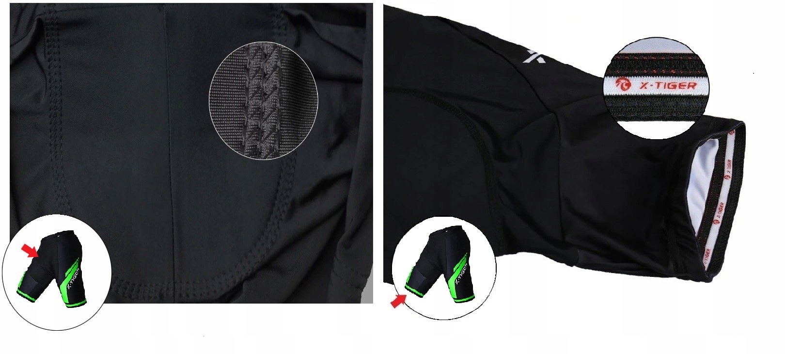 STRÓJ ROWEROWY KOMPLET KOLARSKI SPODENKI ŻELOWE KOSZULKA M X-TIGER ZIELONY Właściwości antybakteryjne bezszwowe elementy odblaskowe ochrona UV oddychające odprowadzające wilgoć szybkoschnące