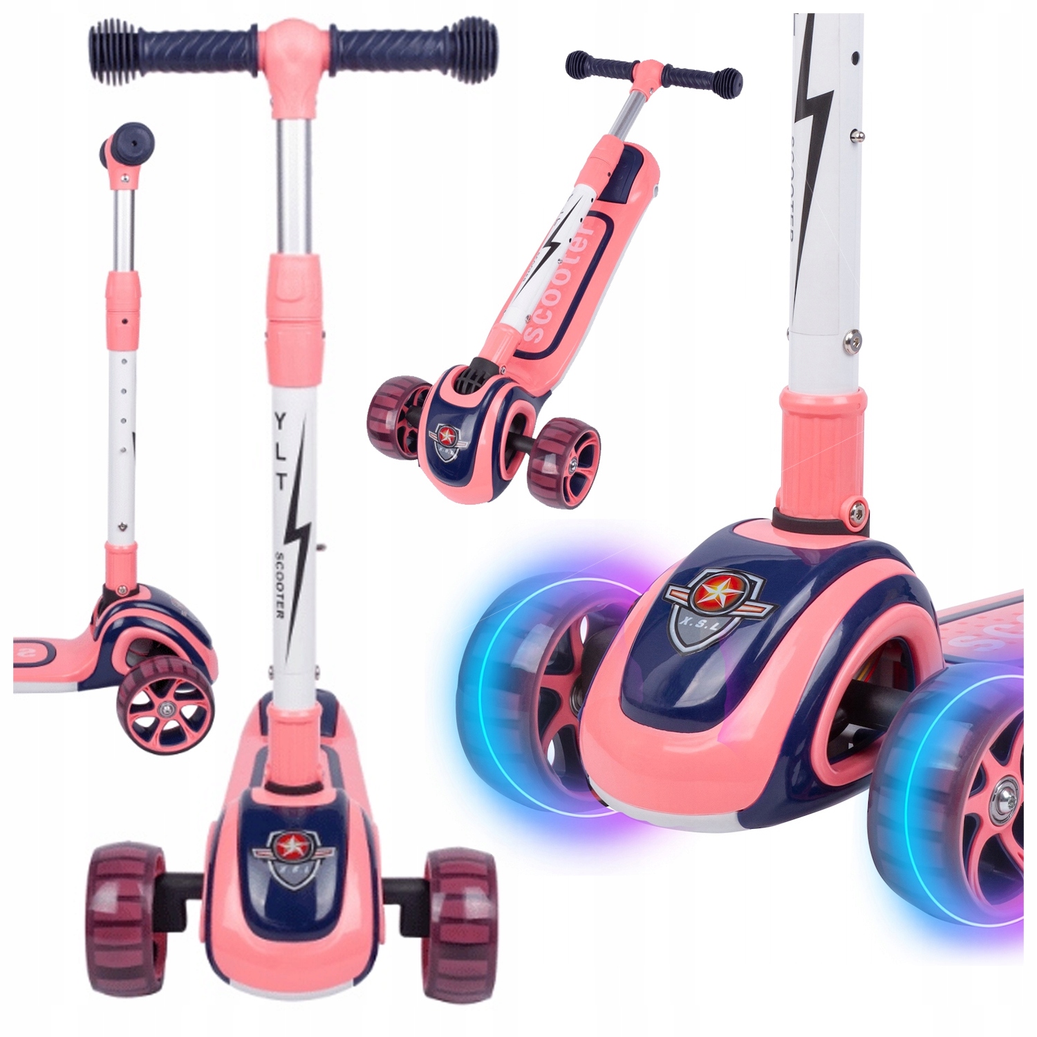 Hulajnoga Trójkołowa Dla Dzieci Balansowa Led Muzyka Regulowana Rakieta Róż