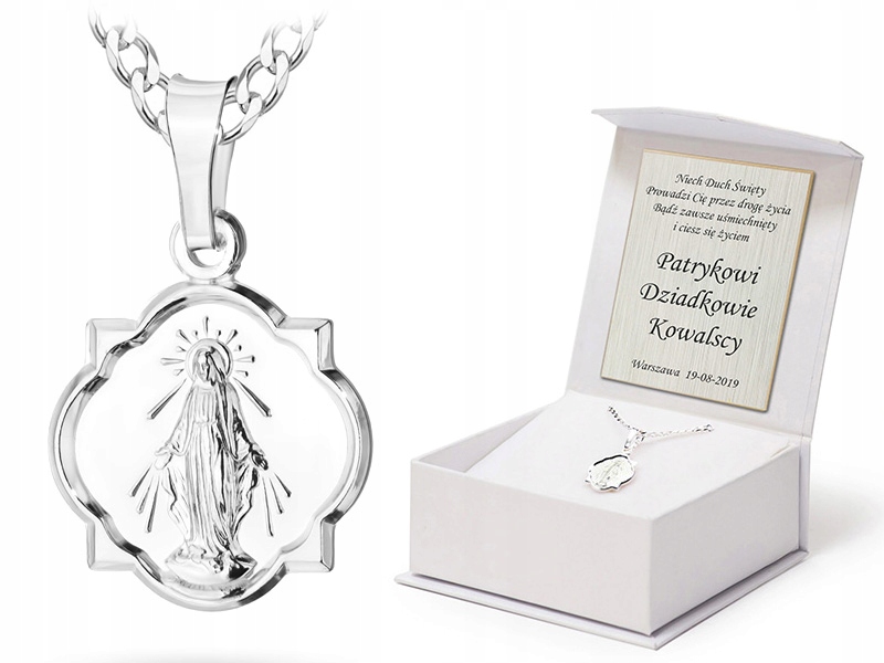 Stříbrná Sada ryzost 925 Řetízek a oboustranný medailon Matka Boží Gravírování