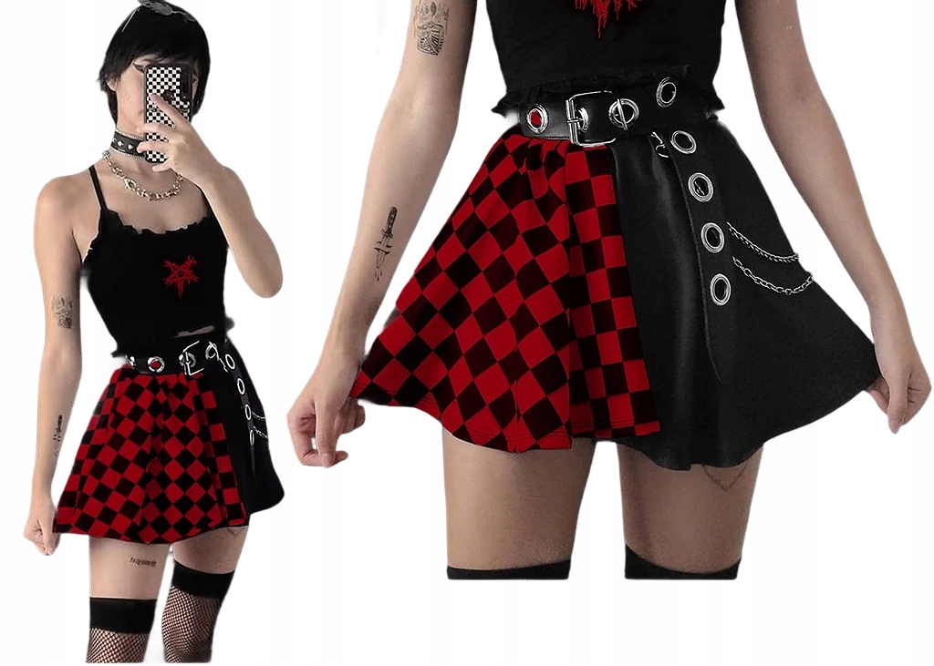 Sexy plisovaná sukně s kostkovaným vzorem rock punk emo goth L