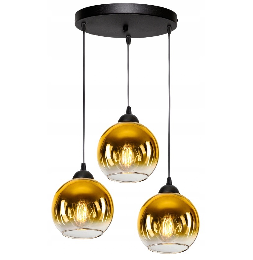 Závěsná stropní lampa Lustr Černá Skleněné Koule Gold Glass Led 3x E27