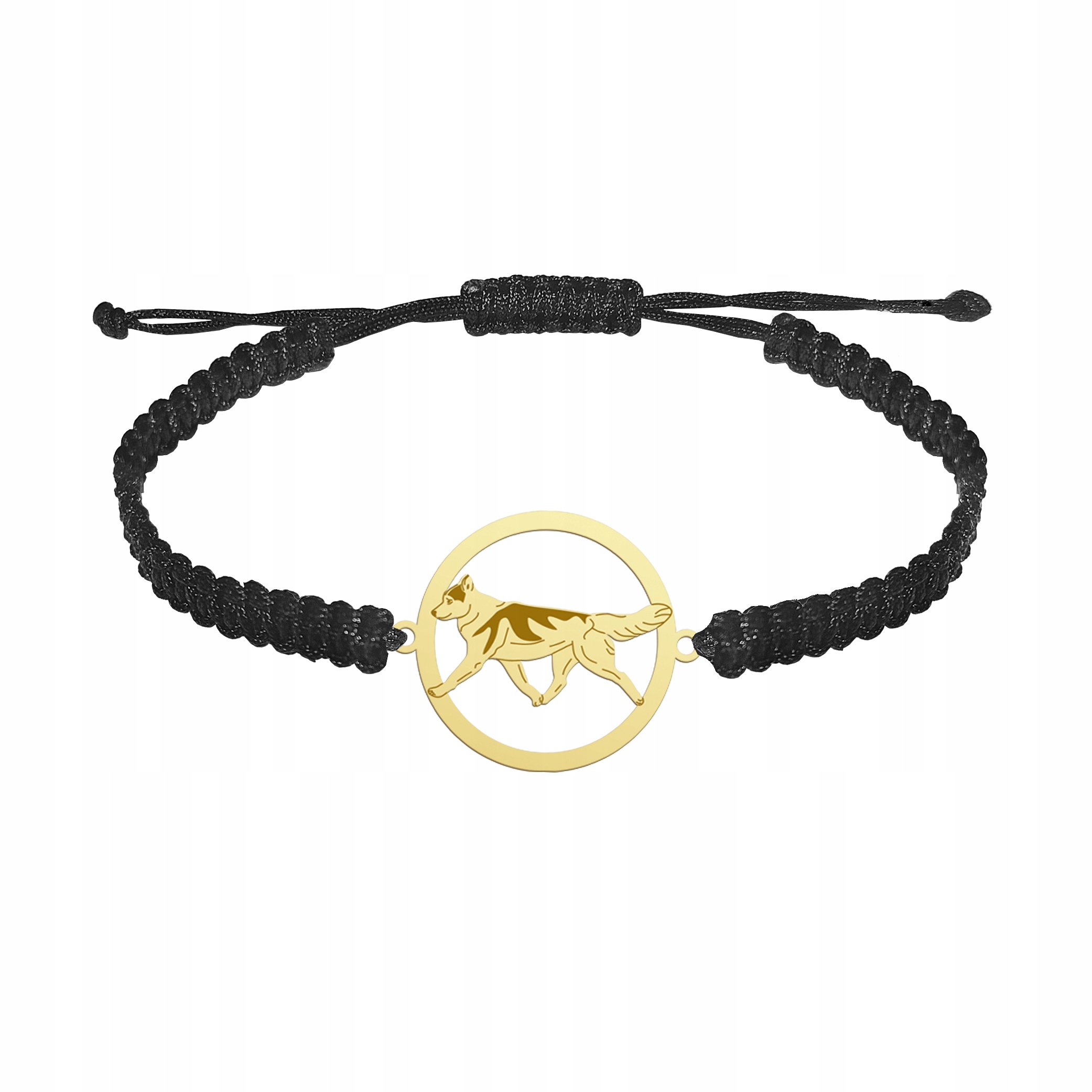 Zlatý náramek se psem Siberian Husky 925 Makramé Dedikace Gravírování Bonus