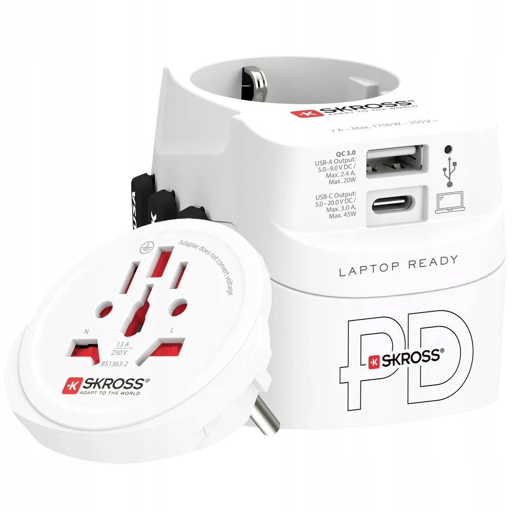 Cestovní adaptér Skross SKR/1302474 Zásuvky Eu/fr/usa/uk/au Usb 45W
