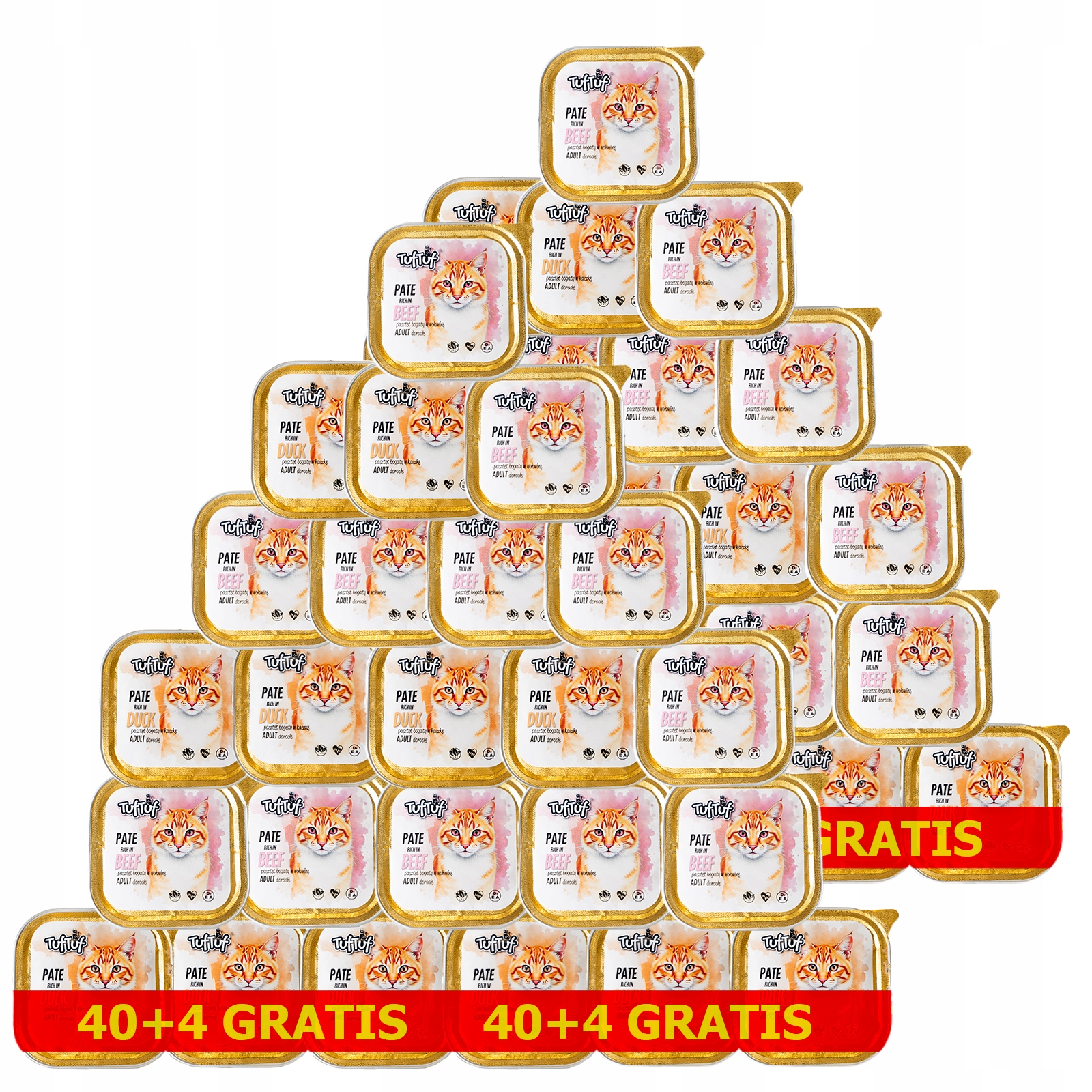 Mokré Krmivo Pro Kočky Paštika MIX Hovězí Kachna Tácek 44x100g TufTuf