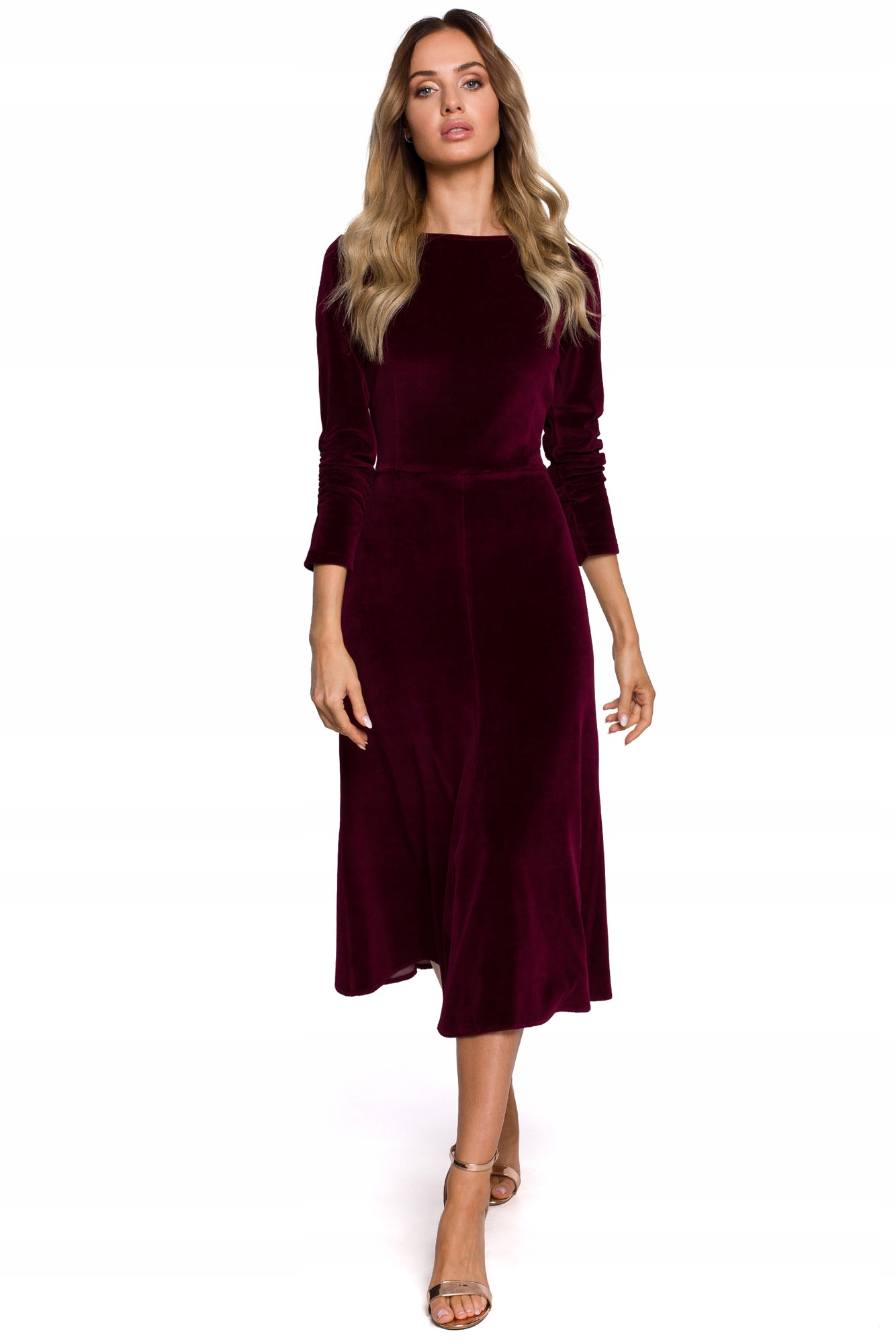 

M557 Welurowa Sukienka MIDI Z Marsz -L- Bordo Moe