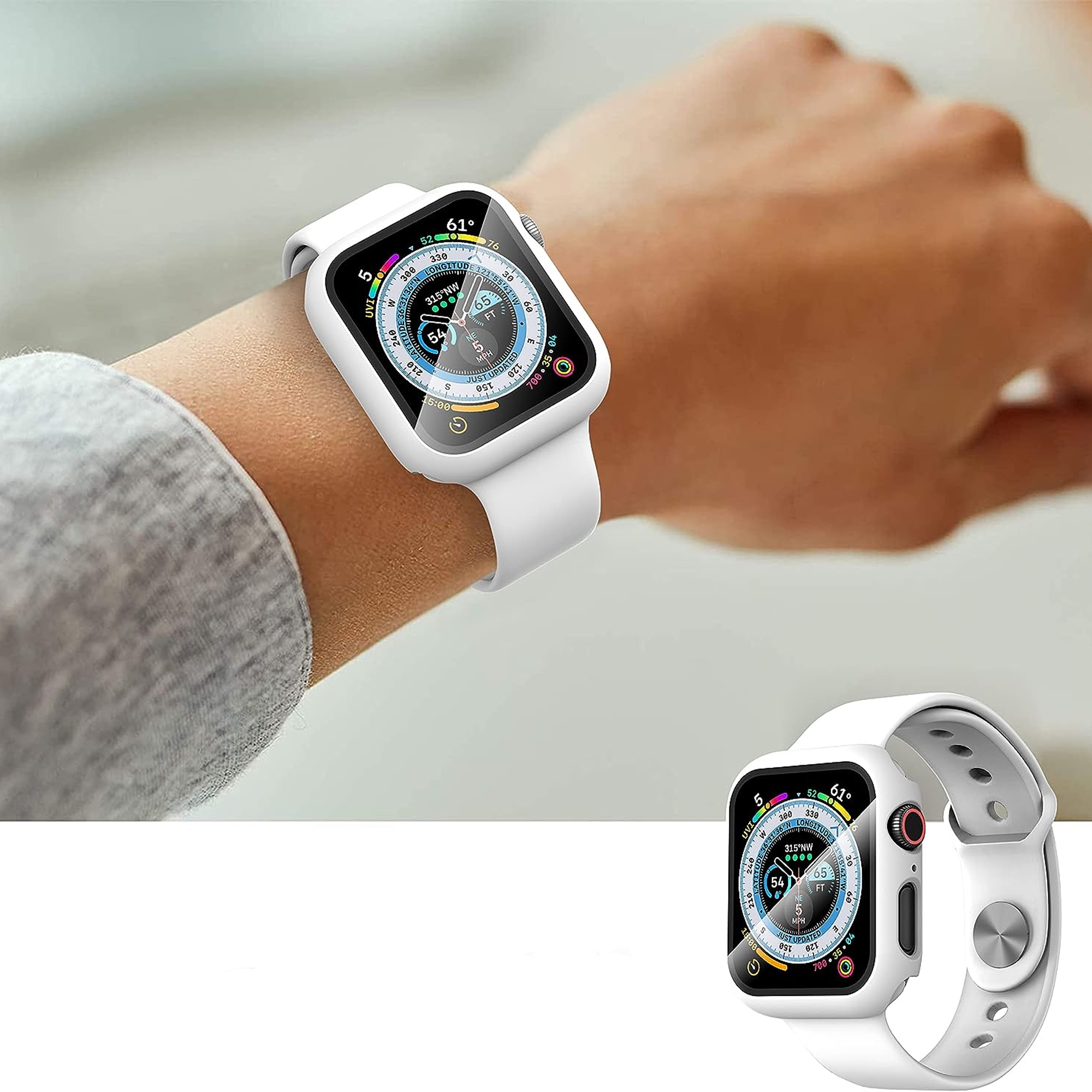 CASE + SZKŁO DO APPLE WATCH 7 8 9 - 45mm 2W1 KOLORY RAMKA COVER Kolor biały