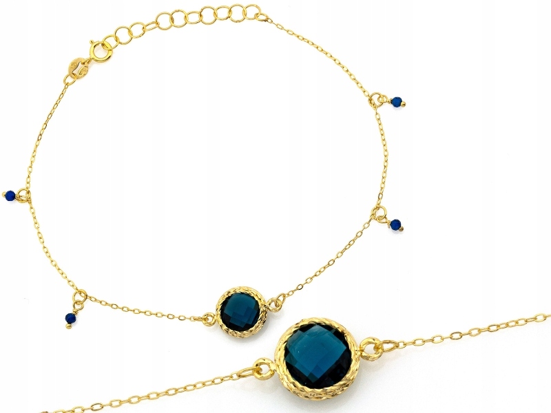 Zlatý dámský náramek 585 s přívěskem a kolečkem se syntetickým topazem