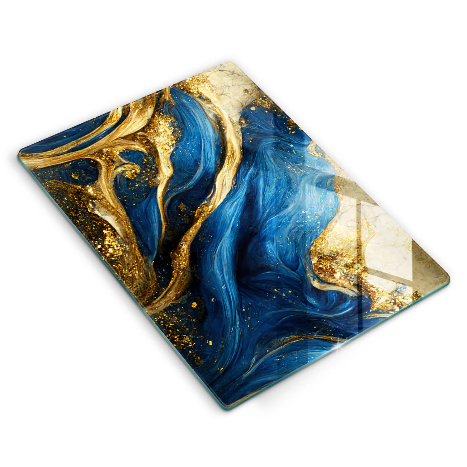 Skleněná kuchyňská deska na krájení servírování 40 x 52 cm Modro-zlatý mramor