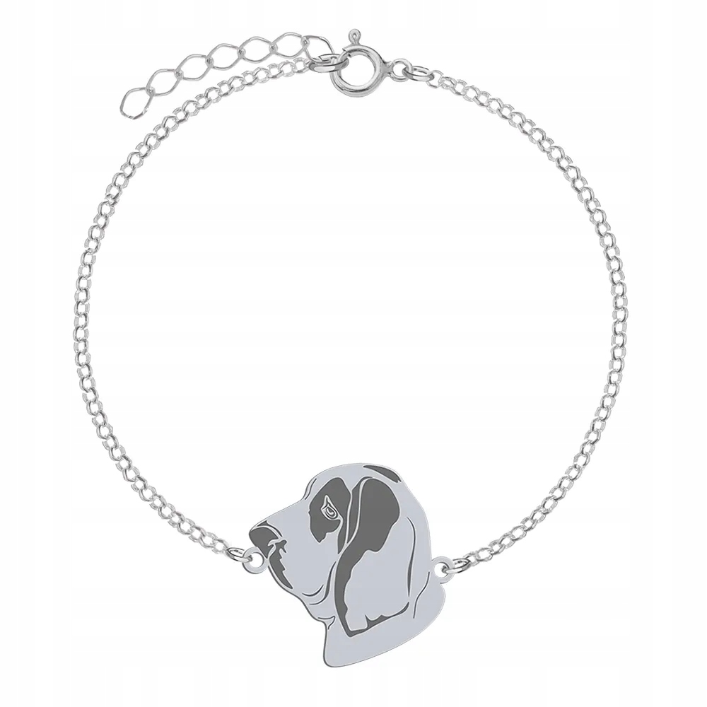 Stříbrný náramek se psem plemene Basset 925 Řetízek Dárek Gravírování Bonus