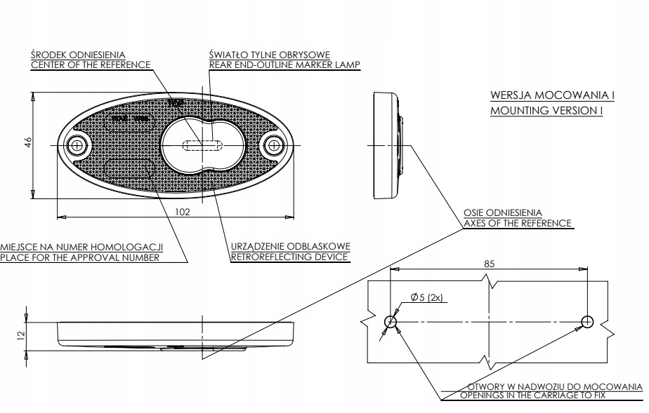 LAMPA OBRYSOWA TYLNA LED DIODA WAŚ 310P Źródło światła LED