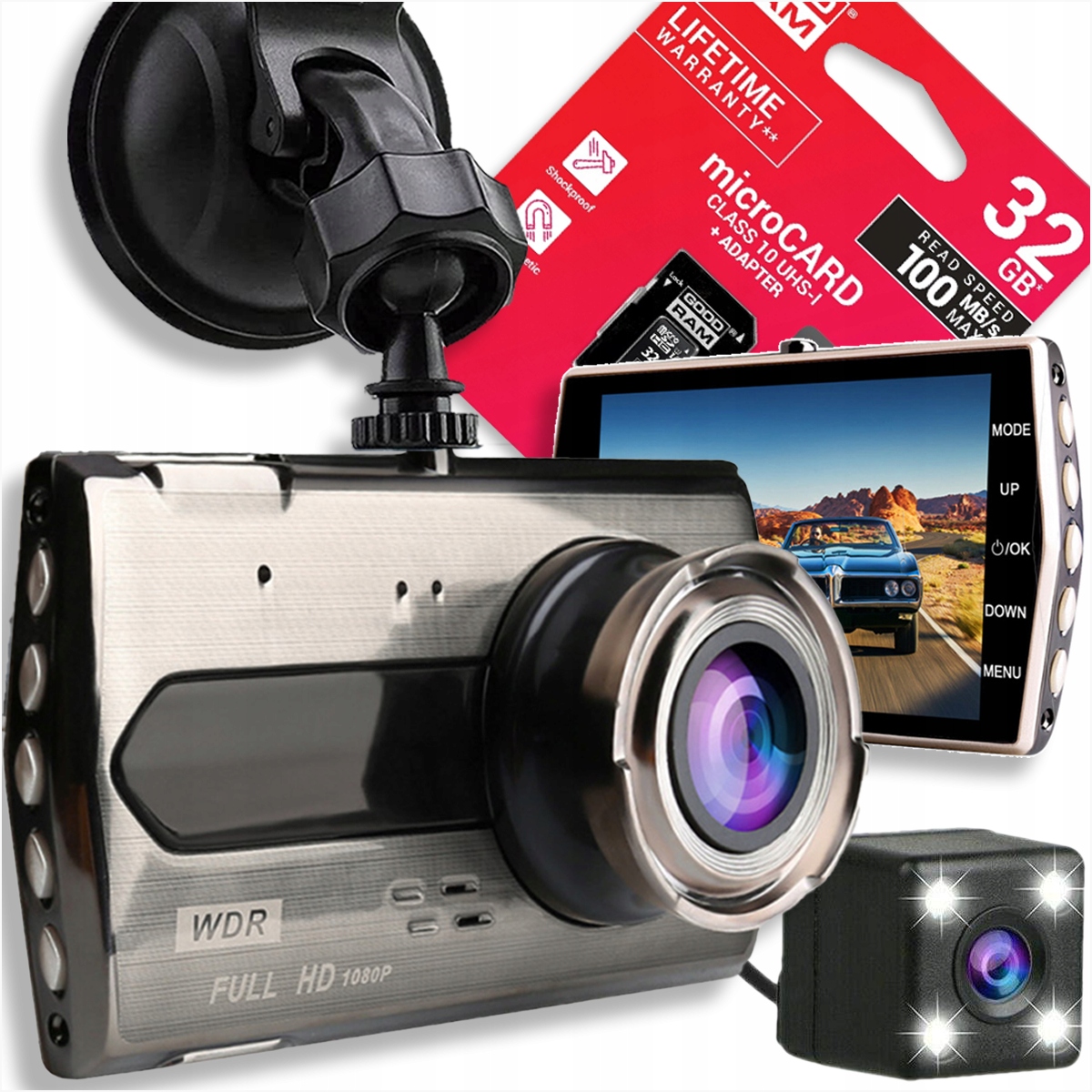 KAMERA DO SAMOCHODU REJESTRATOR JAZDY PRZÓD i TYŁ WIDEO REJESTRATOR Menu PL