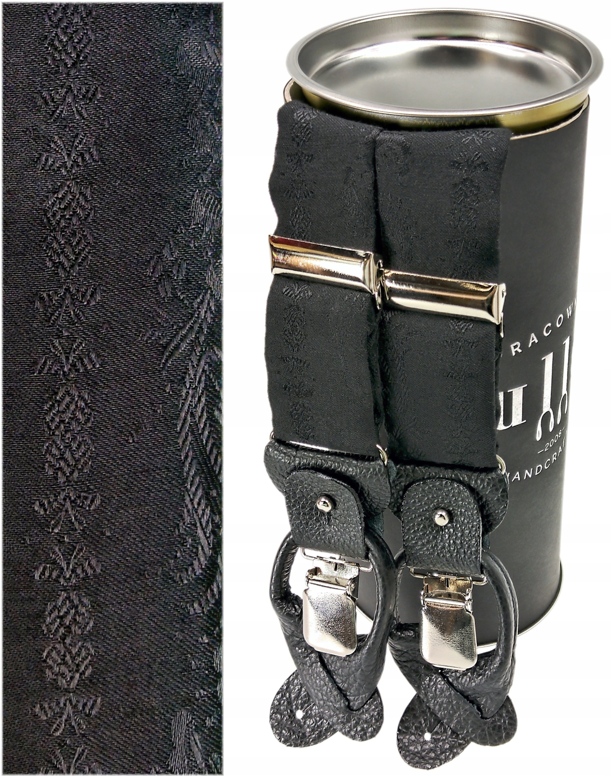 PROMOCJA! Szelki do spodni CZARNE na guziki JEDWAB