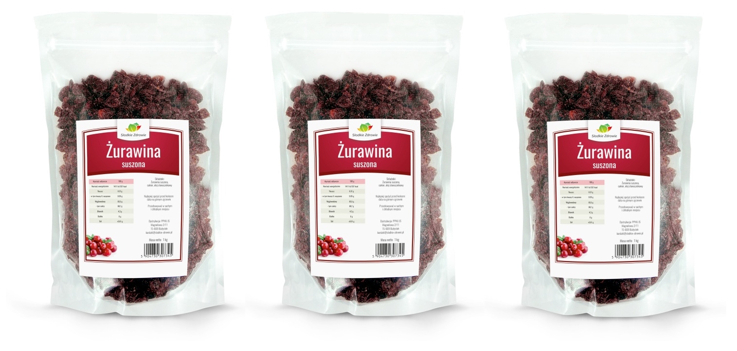 Levně Set Brusinky bez síry z Usa přírodní 3 x 1 kg