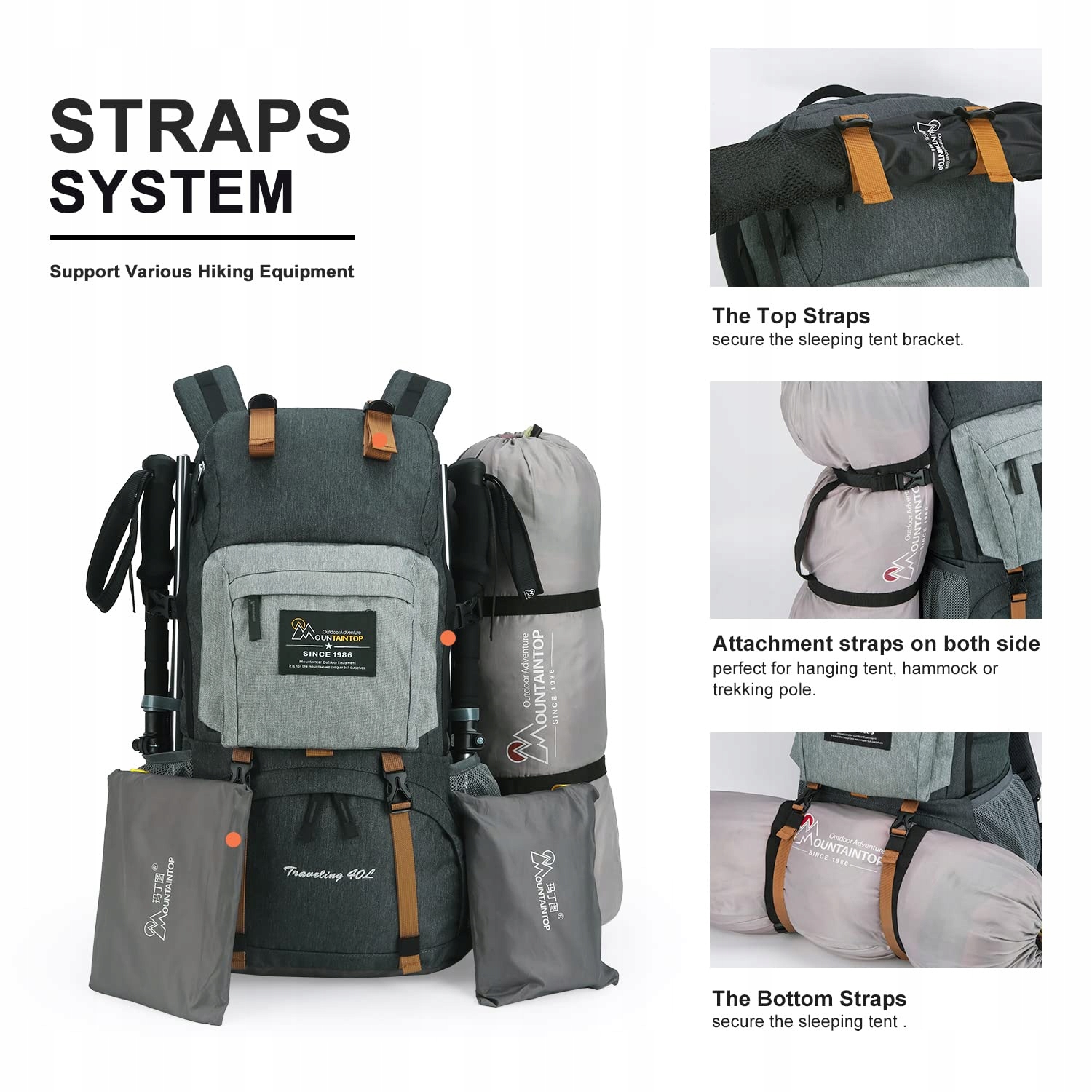 MOUNTAINTOP Plecak Trekkingowy 40L Na Wędrówki Camping Podróże — miniatura 6