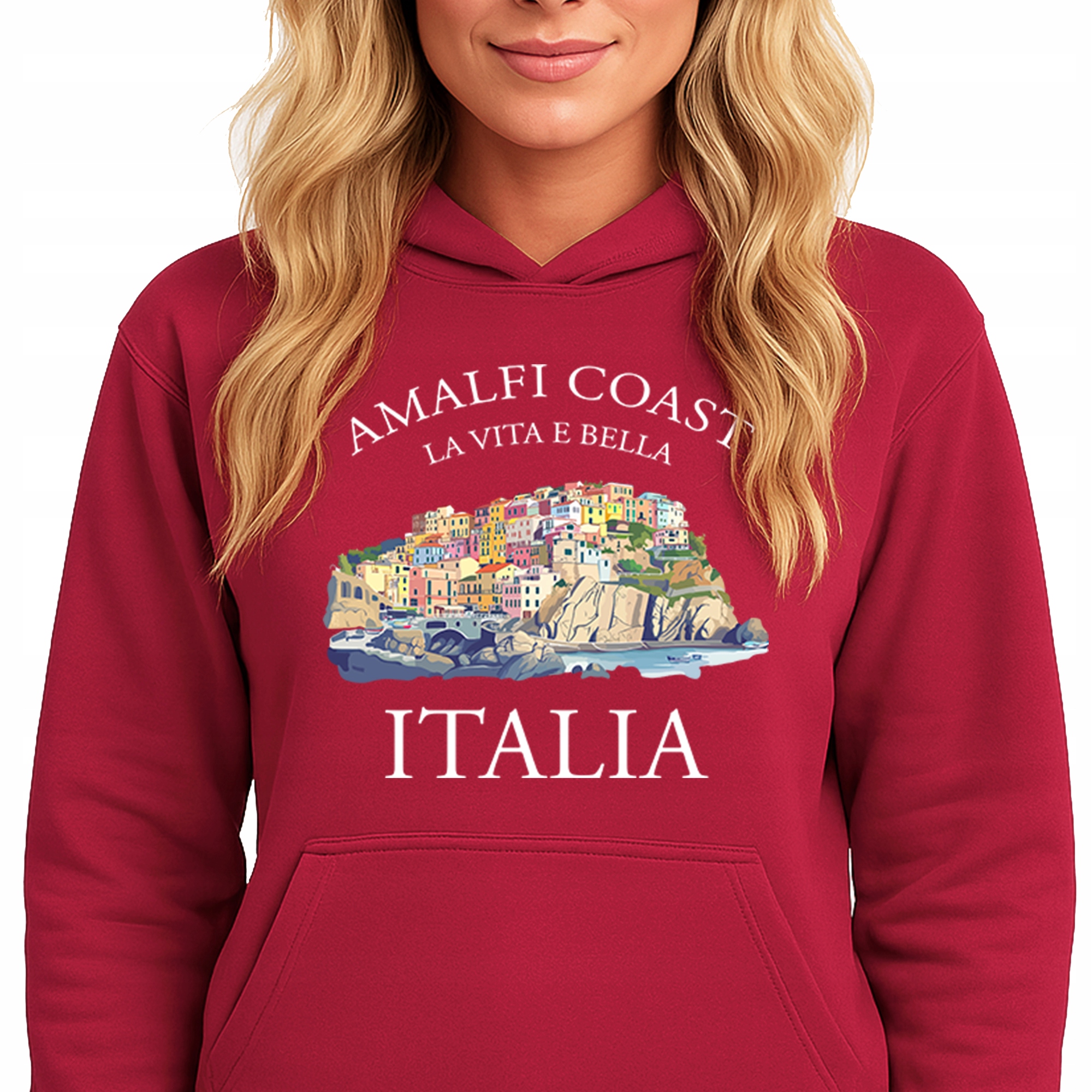 Mikina S Kapucí s červenou kapucí Amalfi Coast Italia S