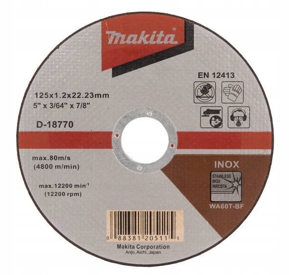 

Tarcza tnąca 125x1.2mm do stali WA60T Inox D-18770