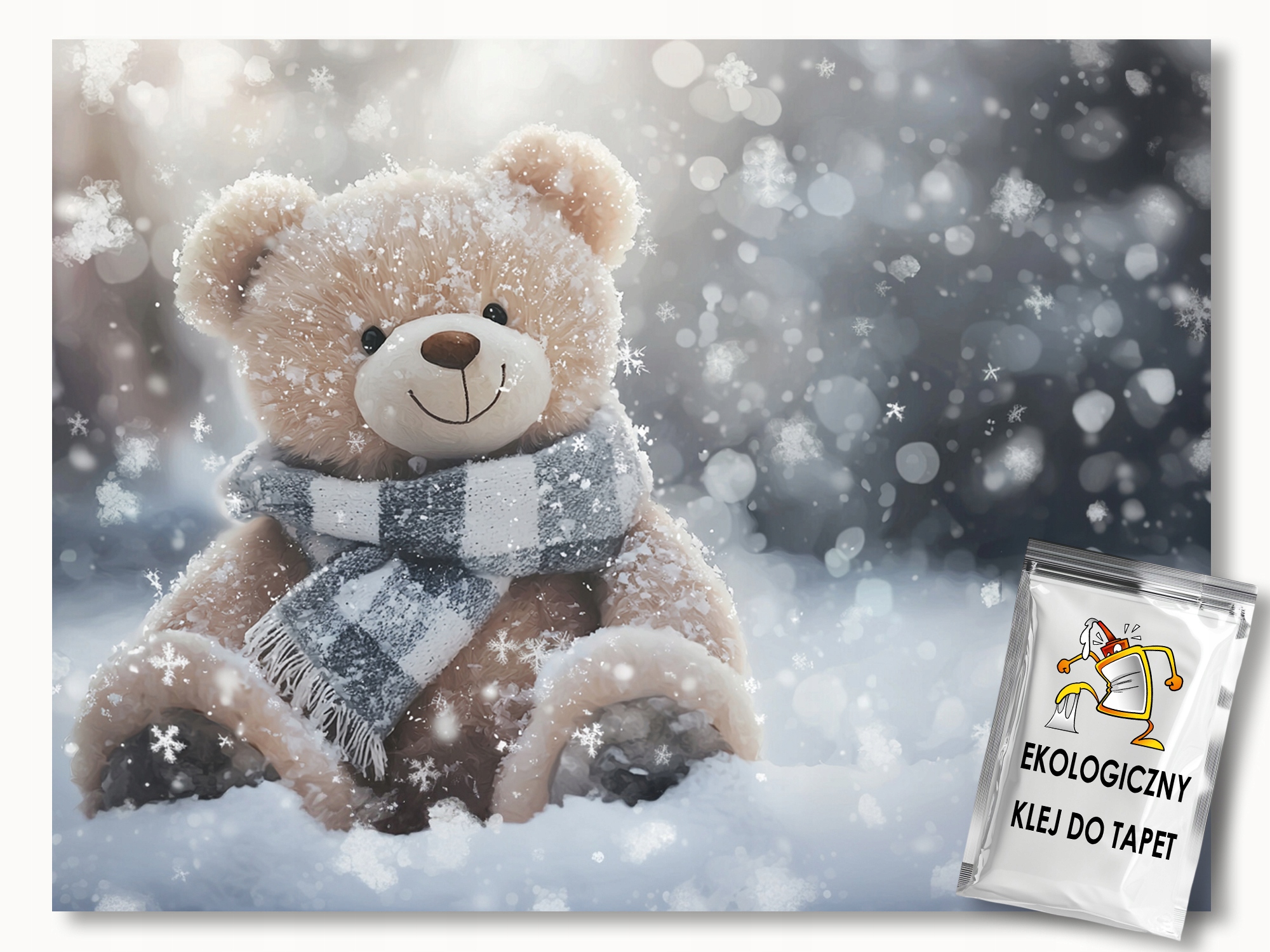 Fototapeta Flizelina Zima Sníh Mráz Medvídek Plyšák 200x140 110g