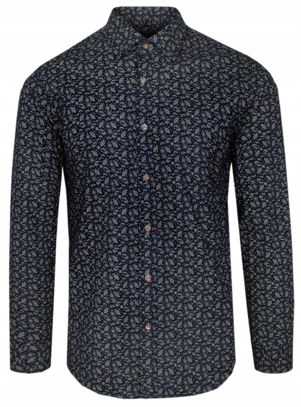 Tmavě modrá košile s béžovými listy 42/176-182 (Slim)