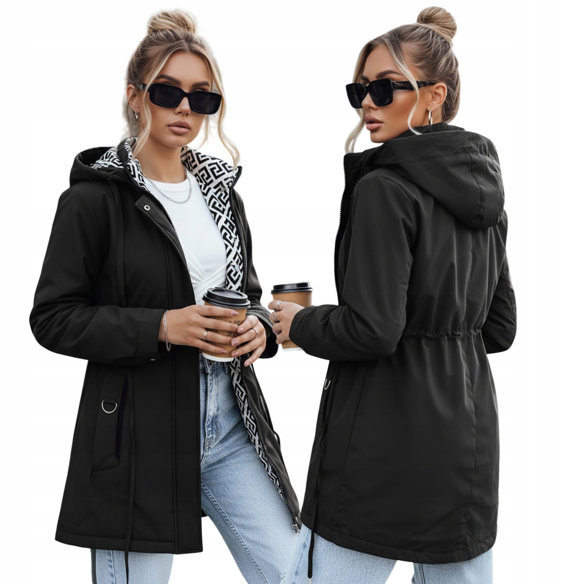 Kurtka parka damska z odpinanym kapturem czarny TY5394 L