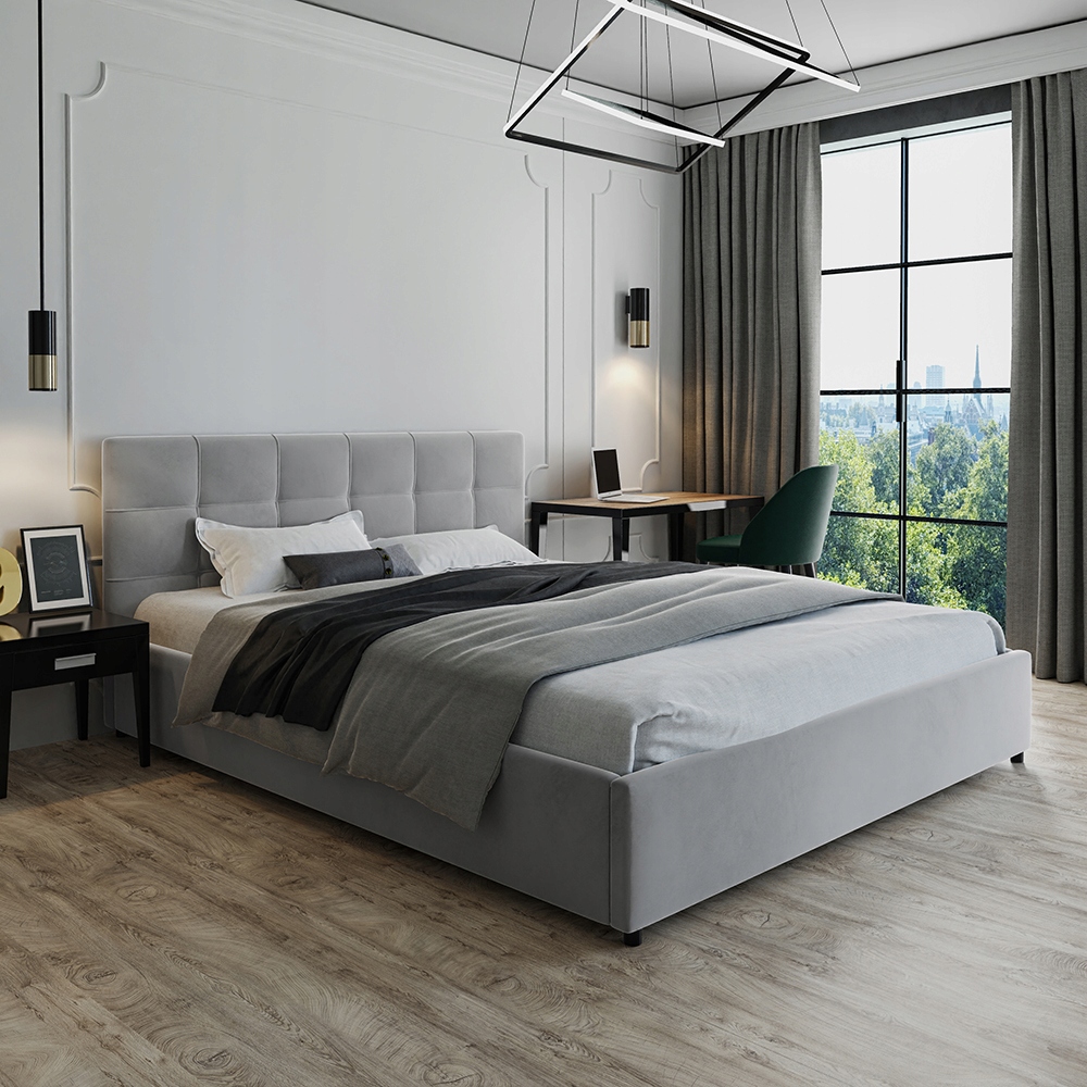 

Łóżko tapicerowane 140x200 pojemnik stelaż welur