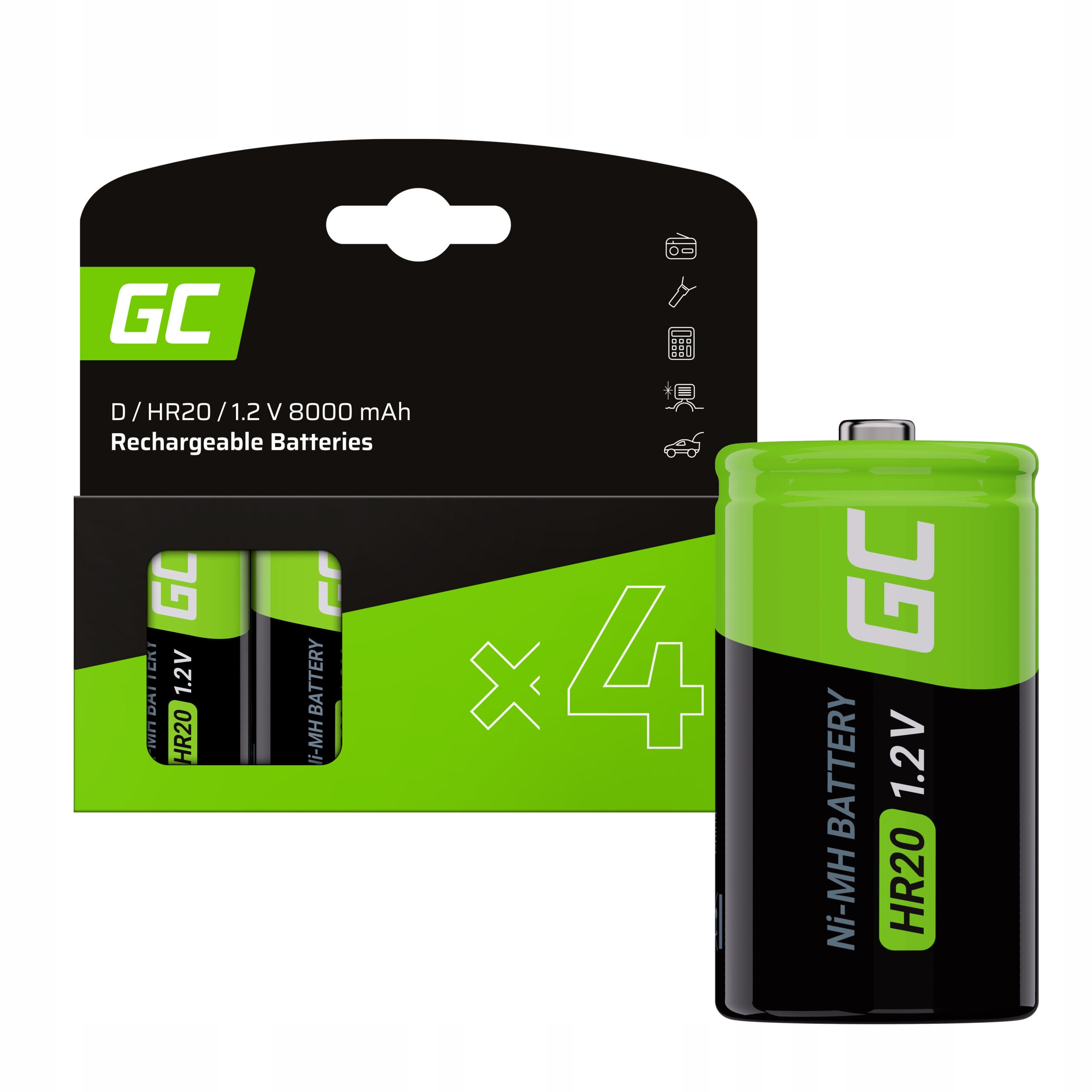 

4x Akumulatorki D HR20 R20 1.2V 8000mAh Green Cell