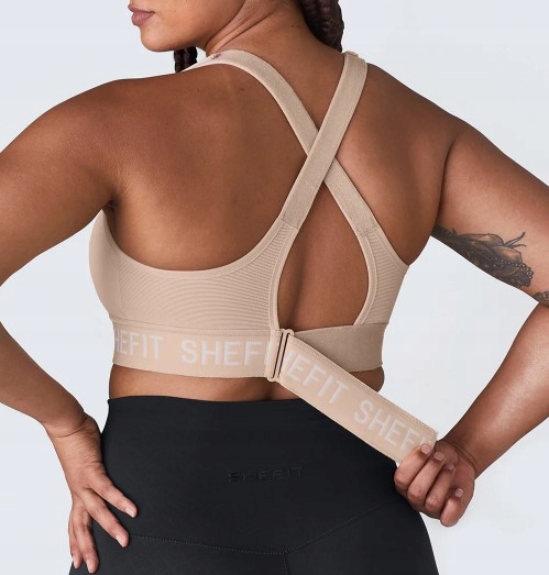 STANIK SPORTOWY SHEFIT BEŻOWY MOCNE PODTRZYMANIE REGULOWANY 2XL Kolor dominujący beże i brązy