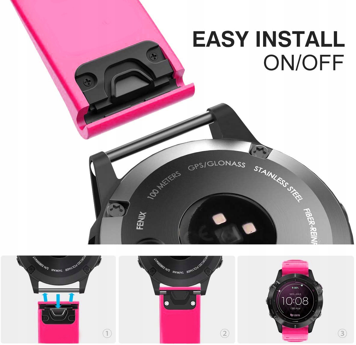 RÓŻOWY Pasek Garmin FENIX 6X PRO QuickFit 26mm Stan opakowania oryginalne