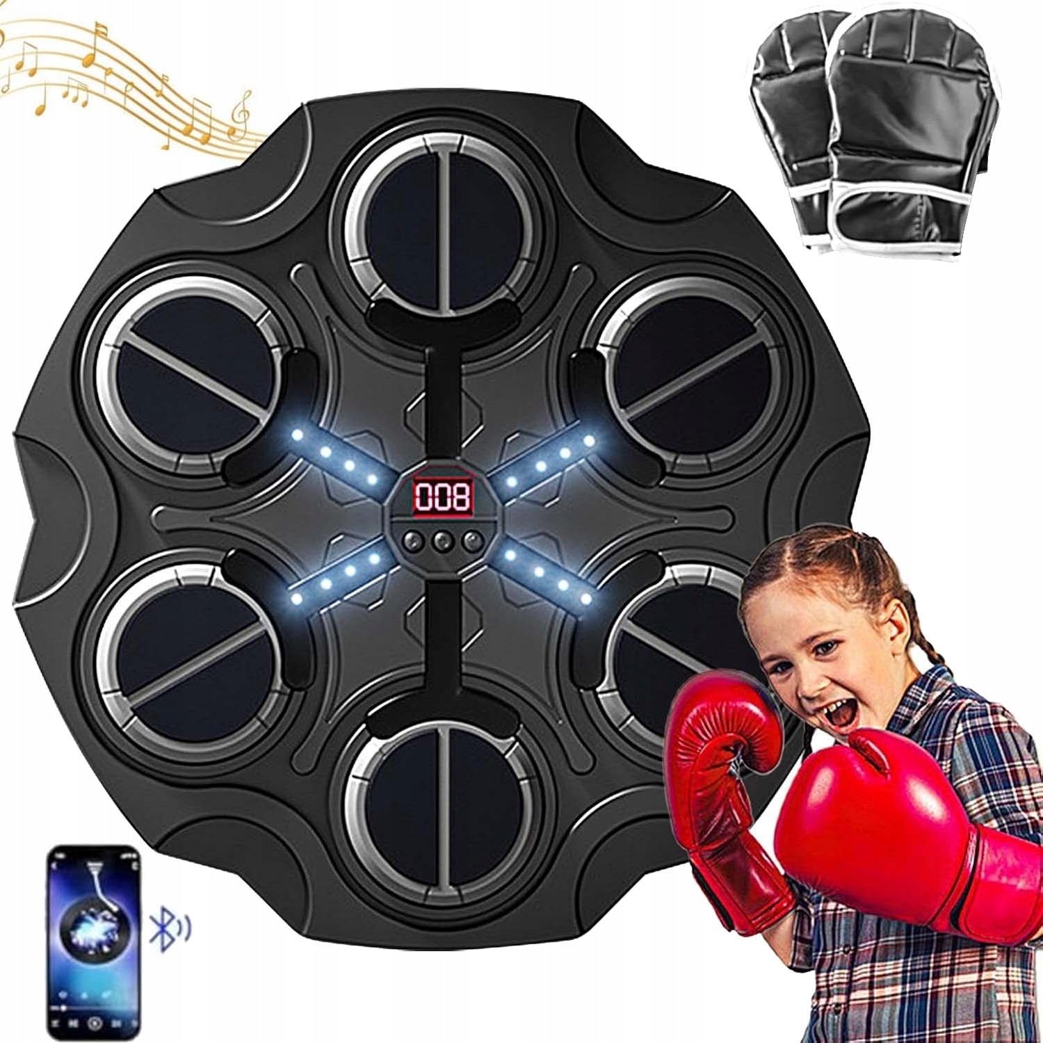 Boxerský Trenažér Pro Montáž Na Stěnu, Hudba RGB+1 Pár Boxerských Rukavic