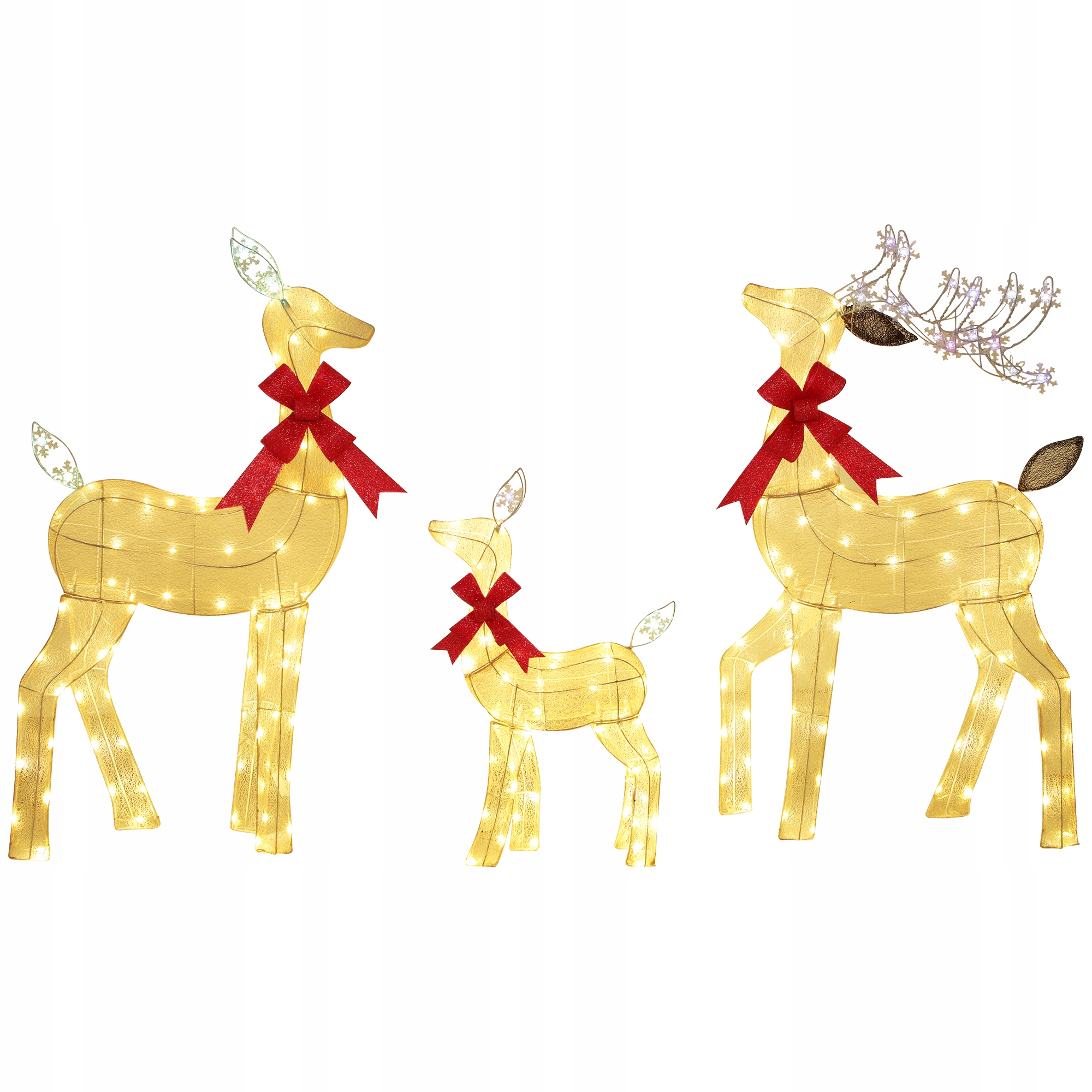 Outsunny 3-dielna Dekorácia Vianočná, rodina sobov s osvetlením