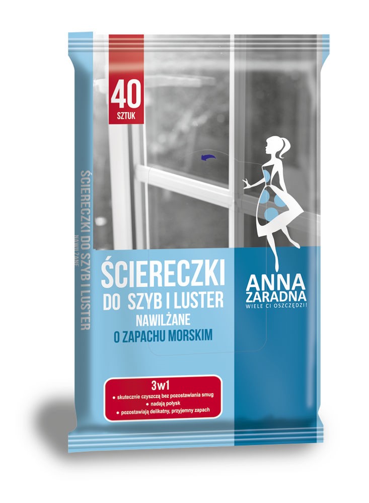 

Ściereczki nawilżane do szyb i luster Morski 40szt