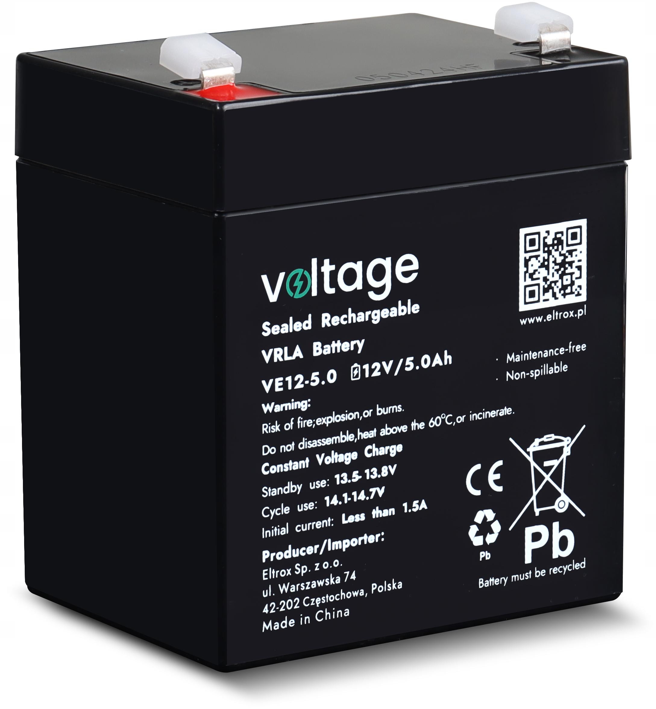 Akumulator Agm Voltage 12V 5Ah VE12-5.0 (Żywotność 6-9 lat)