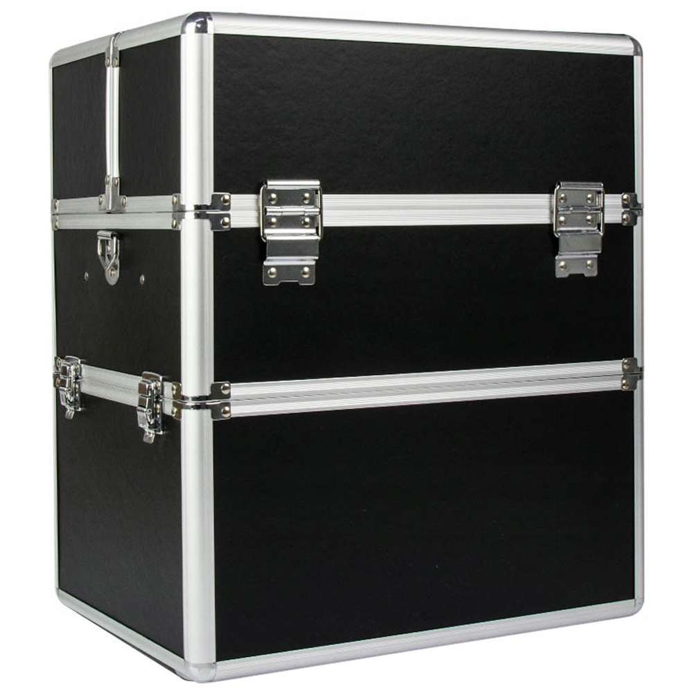 Kuferek Kosmetyczny XXL Dwuczęściowy Na Lampę I Frezarkę Czarno-srebrny