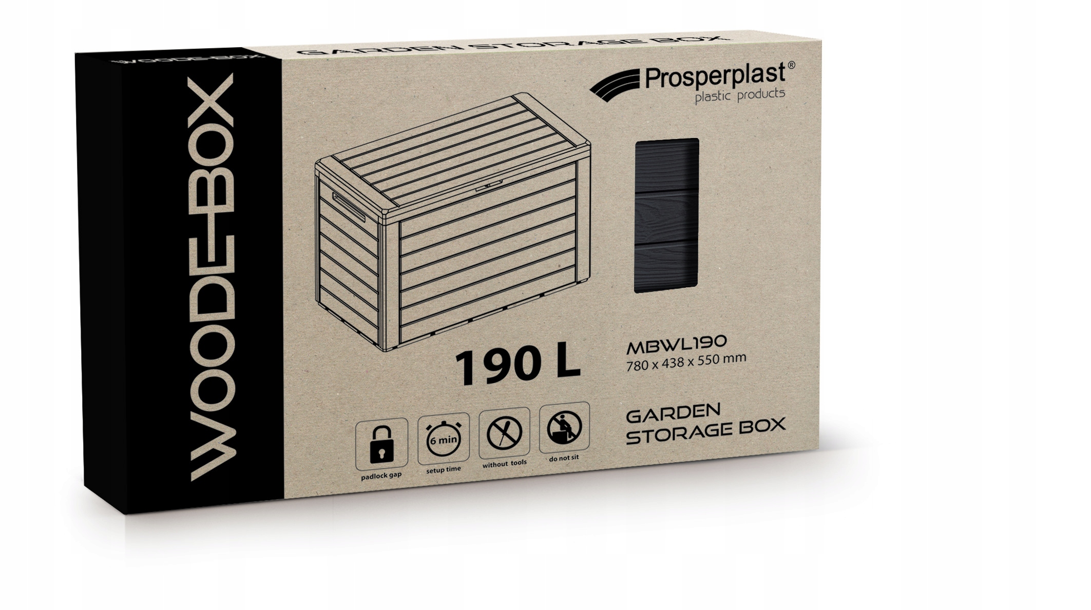 Skrzynia ogrodowa 190L antracyt Prosperplast WoodeBox MBWL190 EAN (GTIN) 5905197267999
