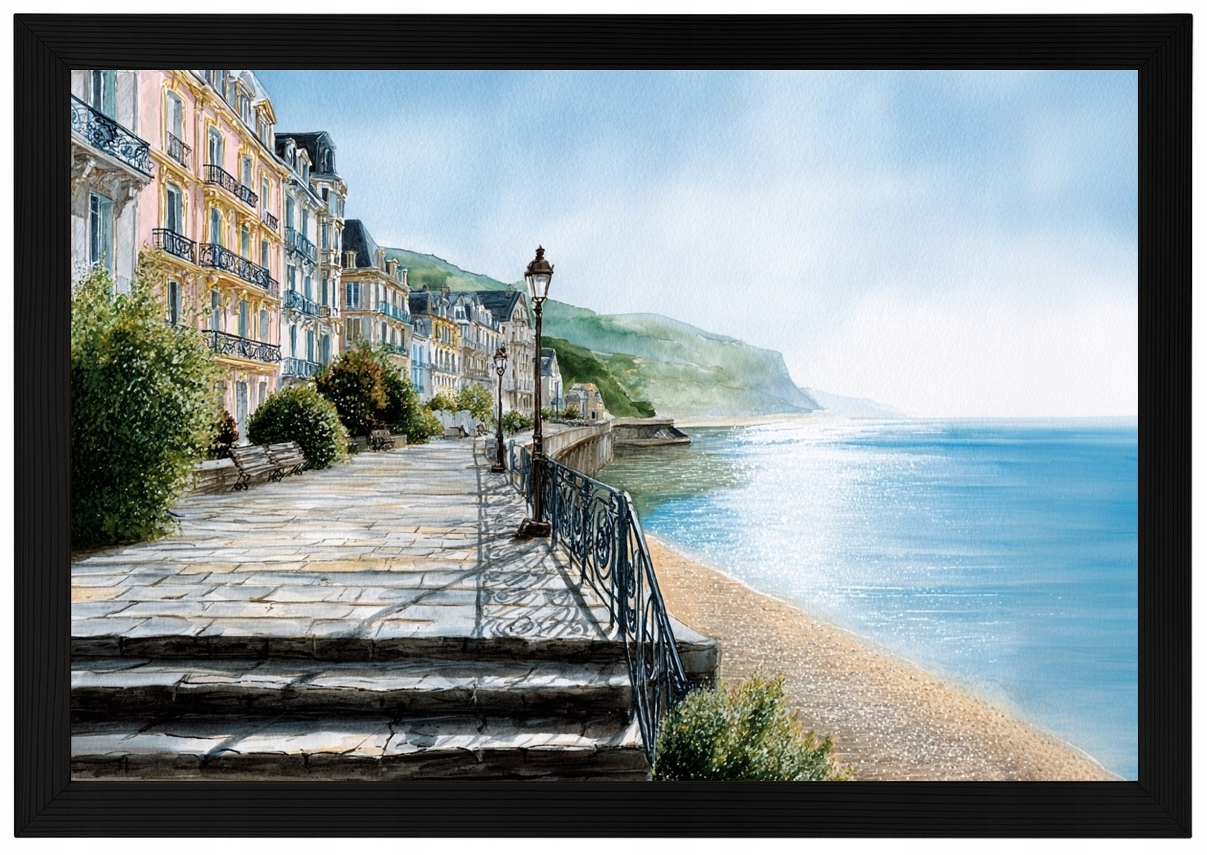 Rámeček Dřevěná Plakát Francie Městská Promenáda Mořské Slunce 60x40