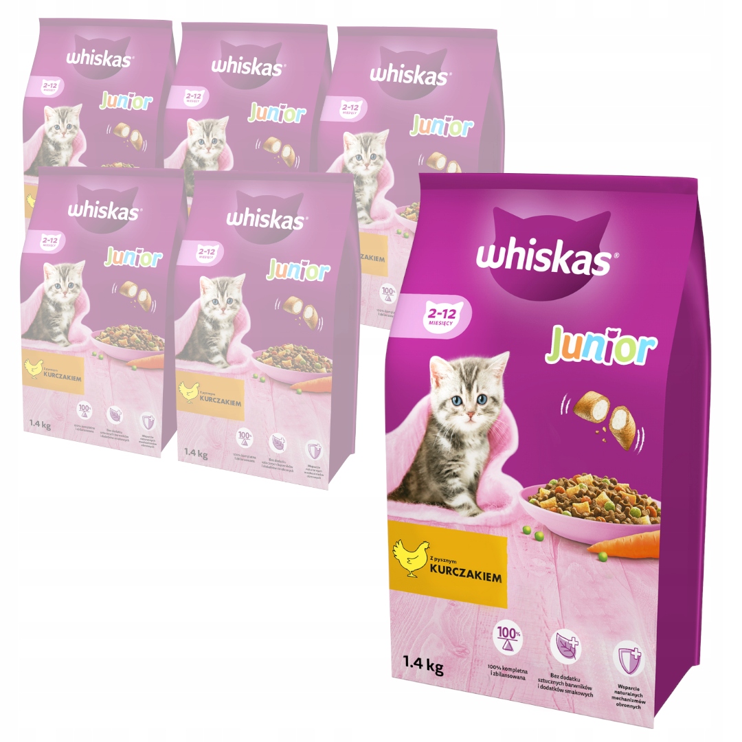 Levně Whiskas Junior Kuřecí Suché Krmivo pro Koťata 6x1,4kg