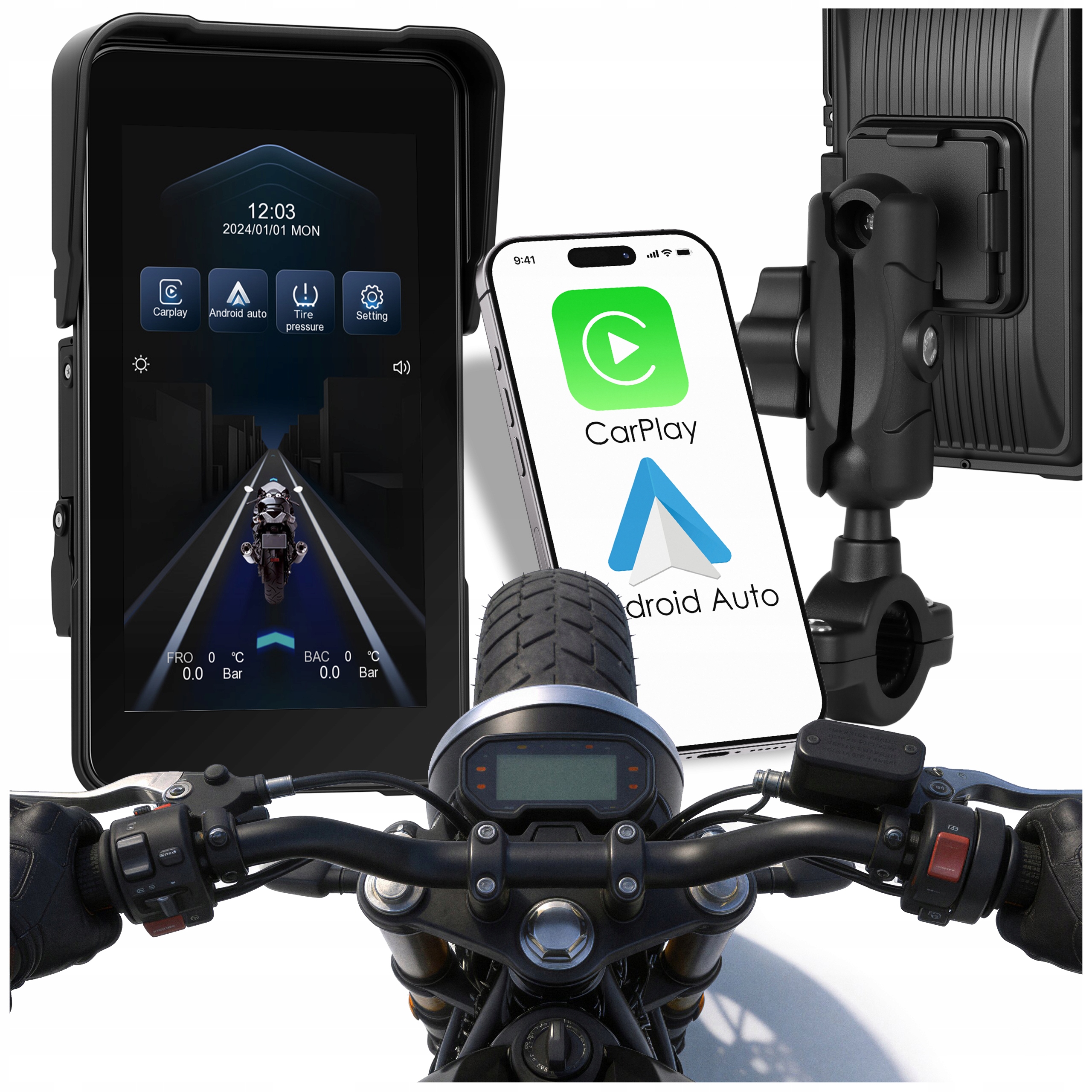 Multimediální Motocyklová Stanice Tablet Navigace Carplay Android Auto 5"