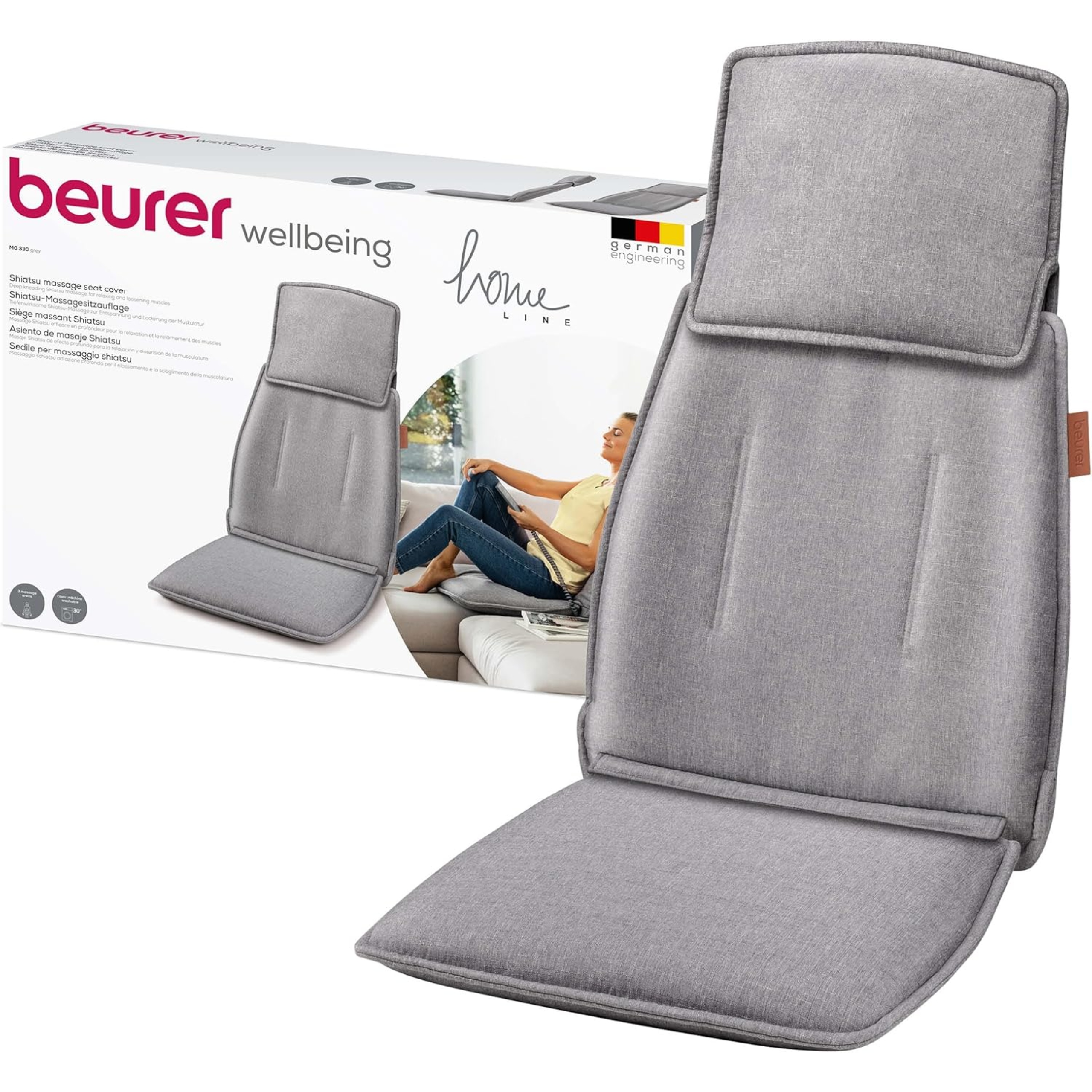 Mata masująca na fotel Shiatsu kark i plecy 3 strefy masażu Beurer szara