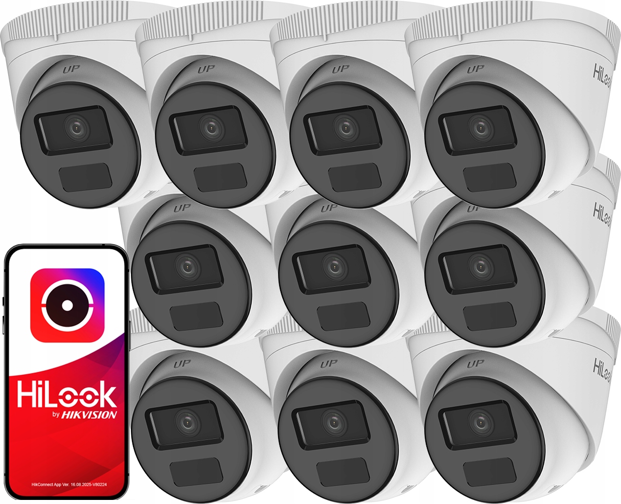 Sada 10 Ip kamier Full Hd 1080p PoE IR20m IPCAM-T2-P HiLook od spoločnosti Hikvision