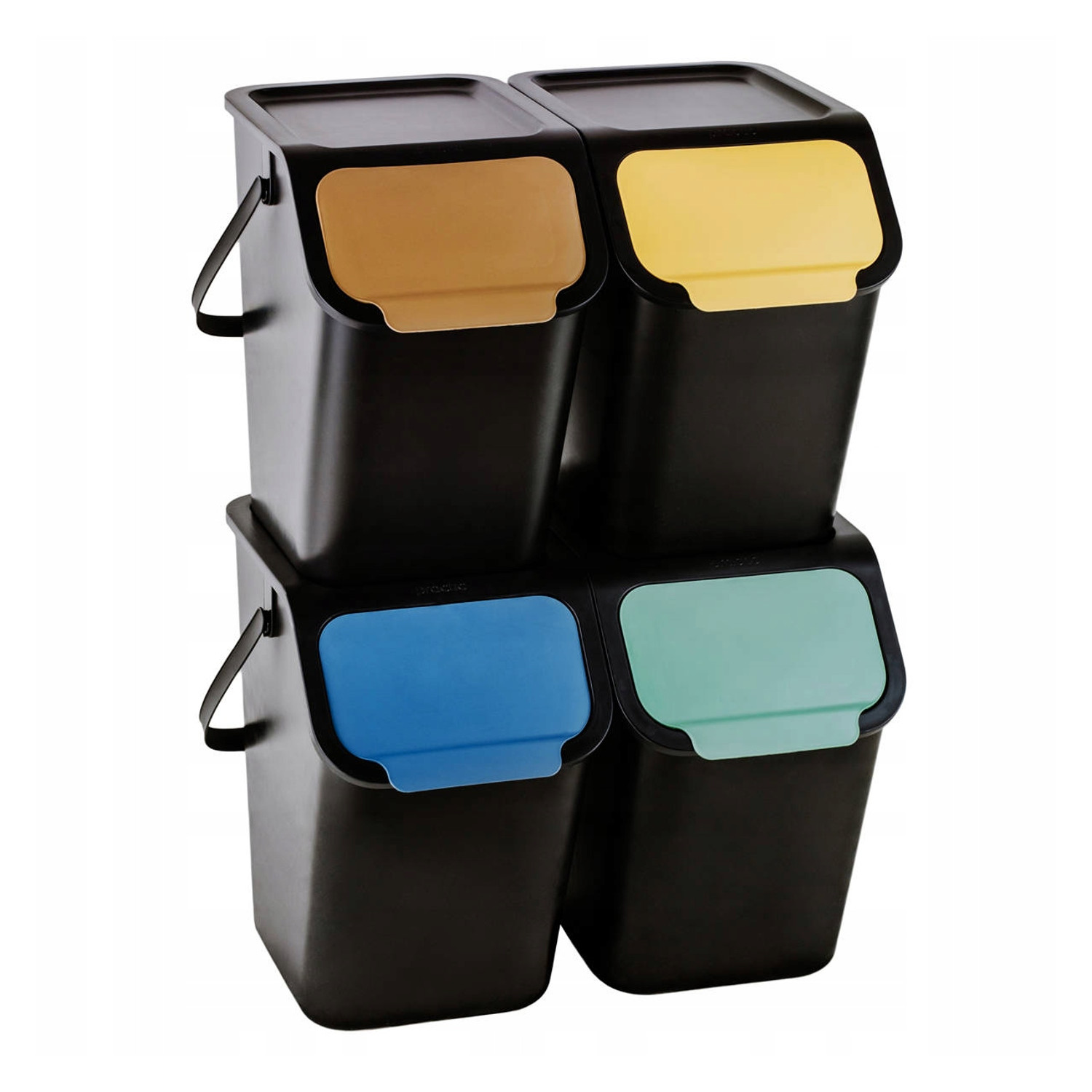 Sada košů a nádob na tříděný odpad do kuchyně 4x25l, černé, barevné klapky