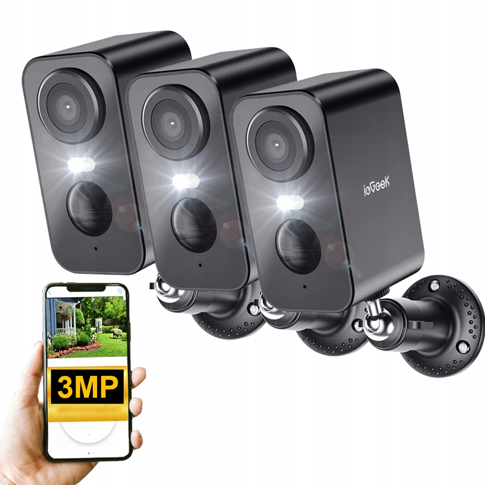 3 kusy 3Mp 2K Wifi kamera na baterie Bezdrátová s barevným nočním viděním