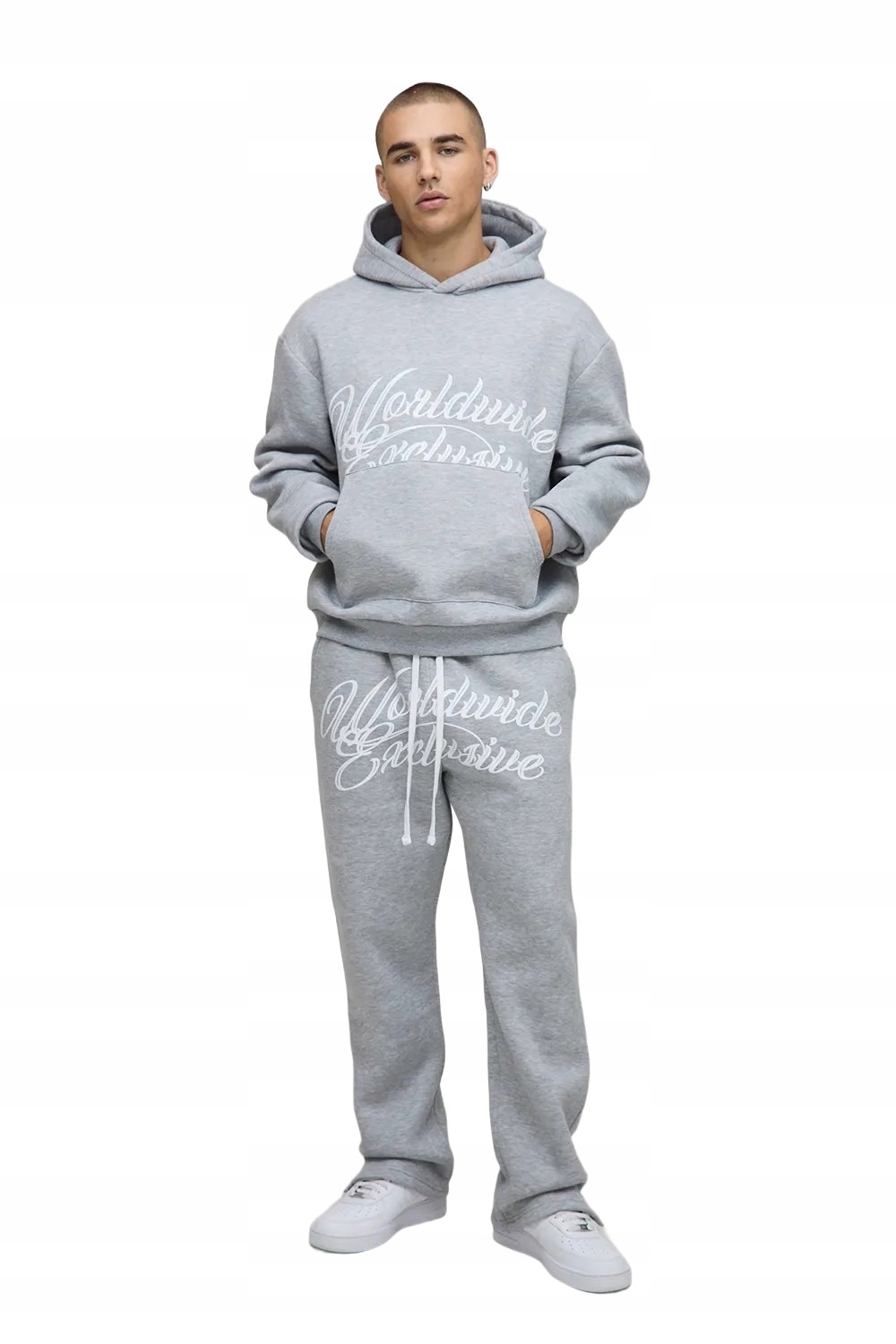 Boohooman Šedý Teplákovka Pánský S Kapucí S Potiskem Komplet XL Z3A