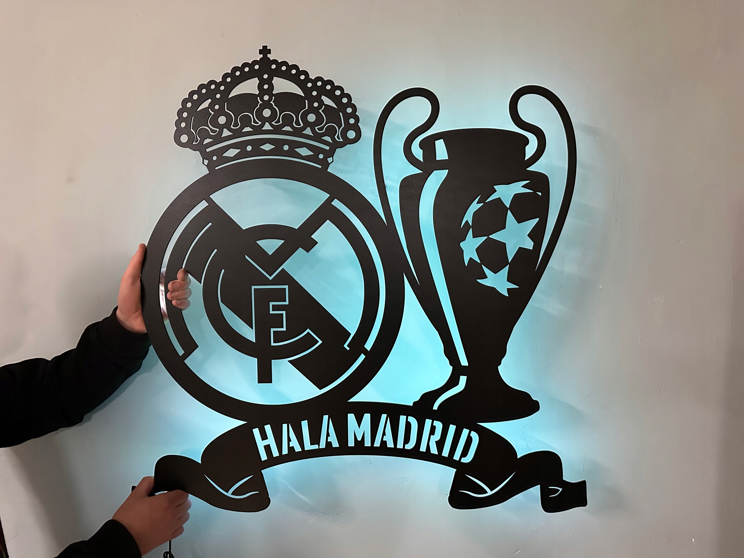 Real Madrid Hala Madrid Dřevěný 3D obraz XXL Dálkové ovládání Stojan na telefon
