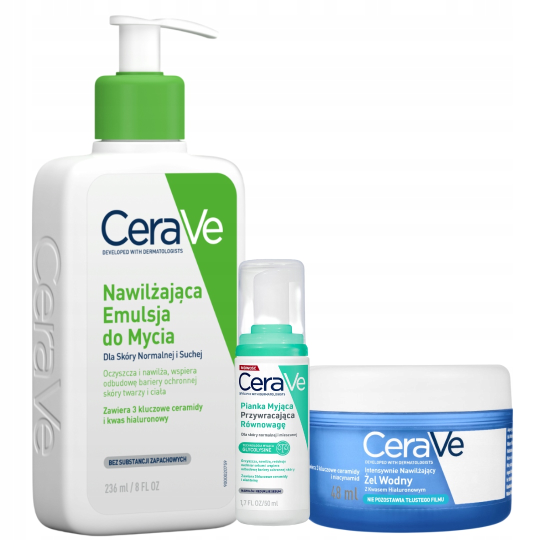 CeraVe Zestaw Nawilżający Emulsja do mycia Żel wodny kwas hialuronowy