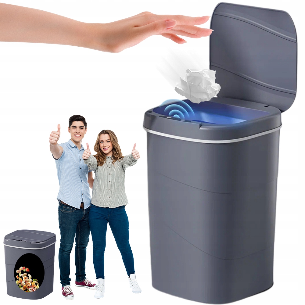 Odpadkový Koš 17 L Smart Senzor Pohybu Bezdotykový Šedý Moderní