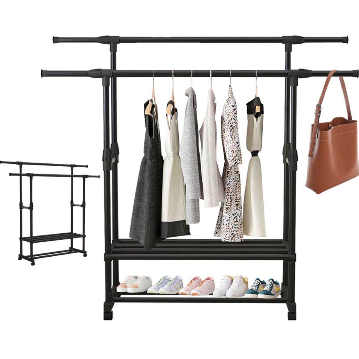 Levně Přenosný Multifunkční Podlahový Sušák Na Oblečení S Kolečky, Černý