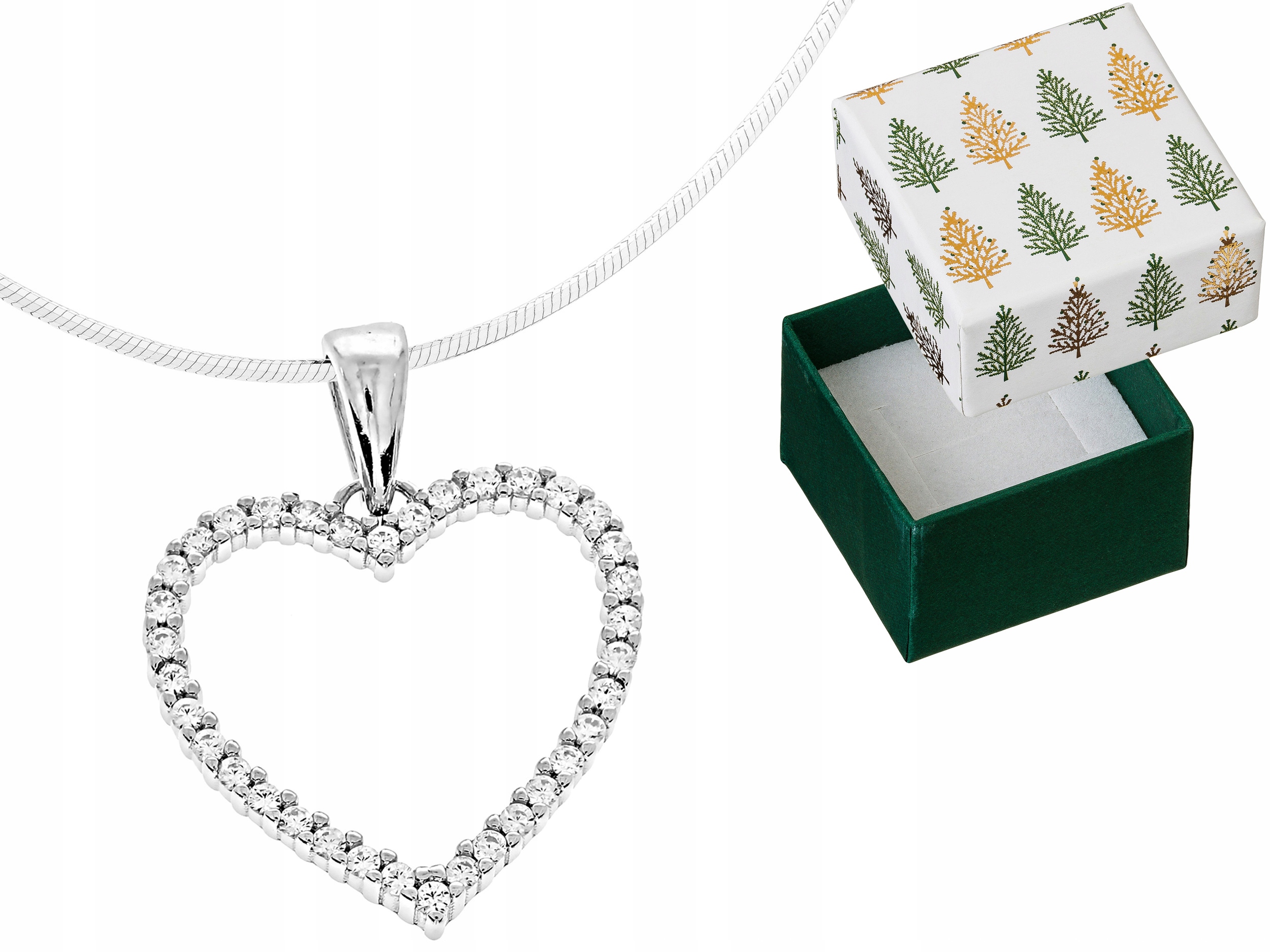 Stříbrný náhrdelník s zirkony Přívěsek Srdce Přívěsek 925 Řetízek 38 cm