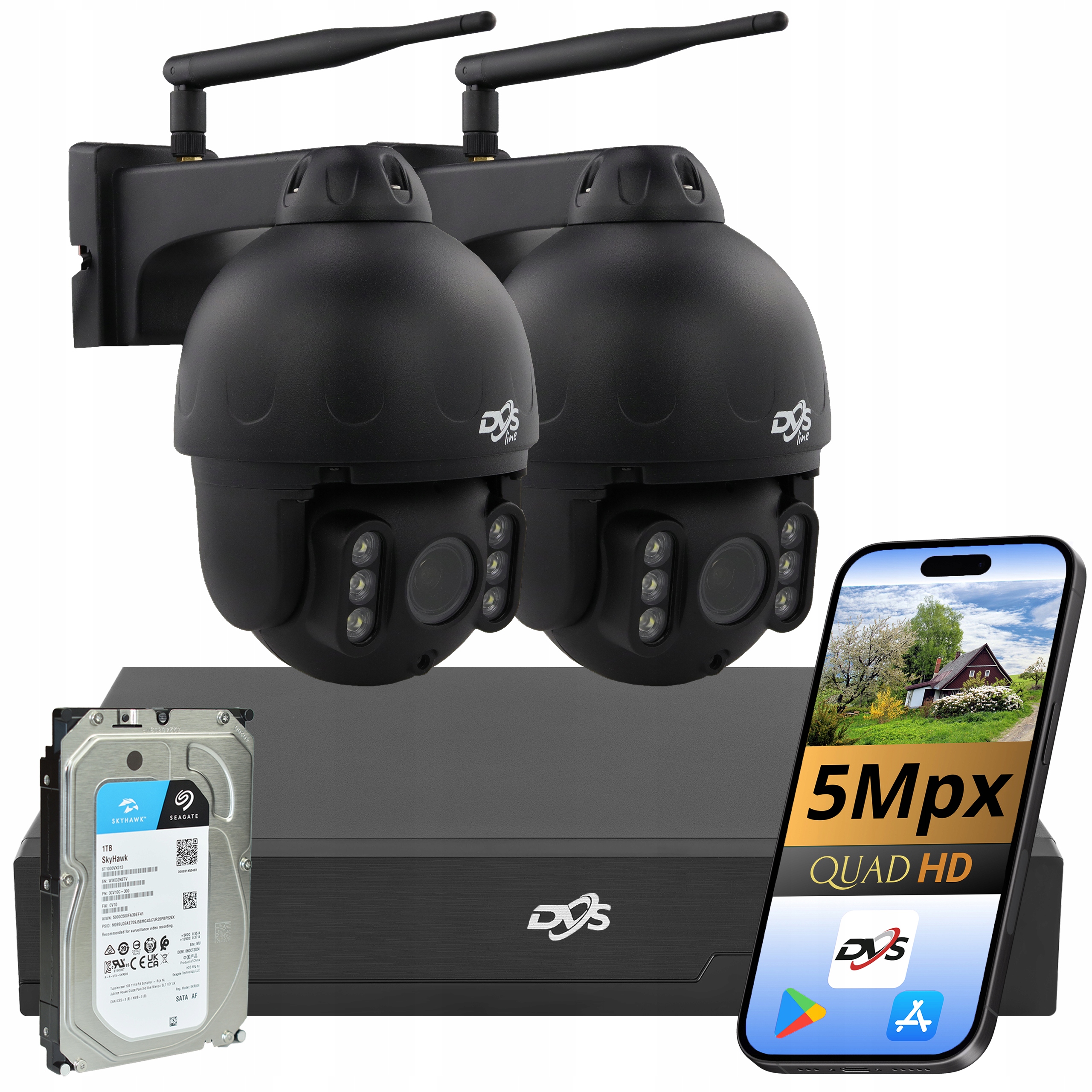 Set Wifi Kamer Otočný 2 Černé Bezdrátové Venkovní Kamery 5MP 1TB